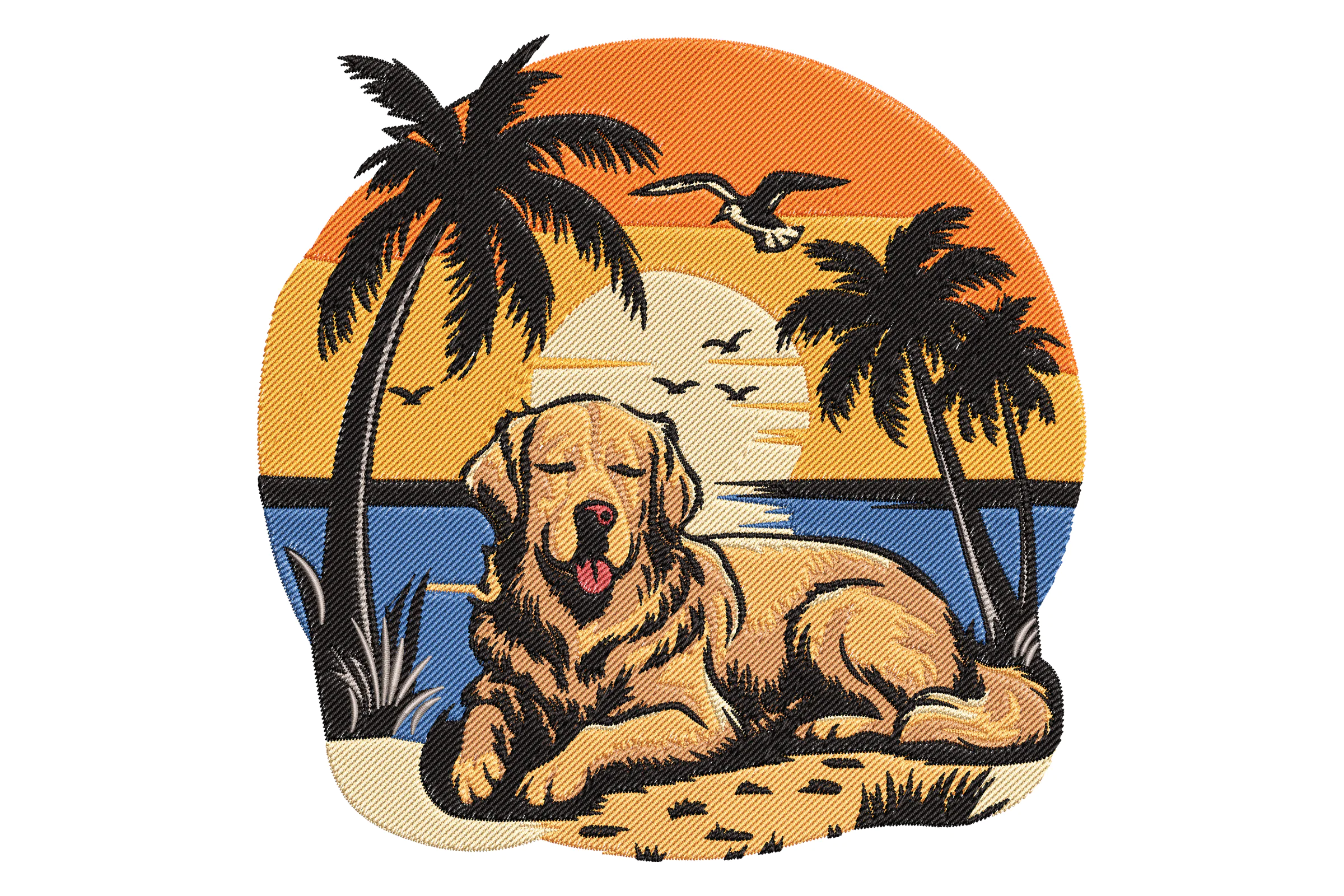 Dog on the Beach Embroidery Design