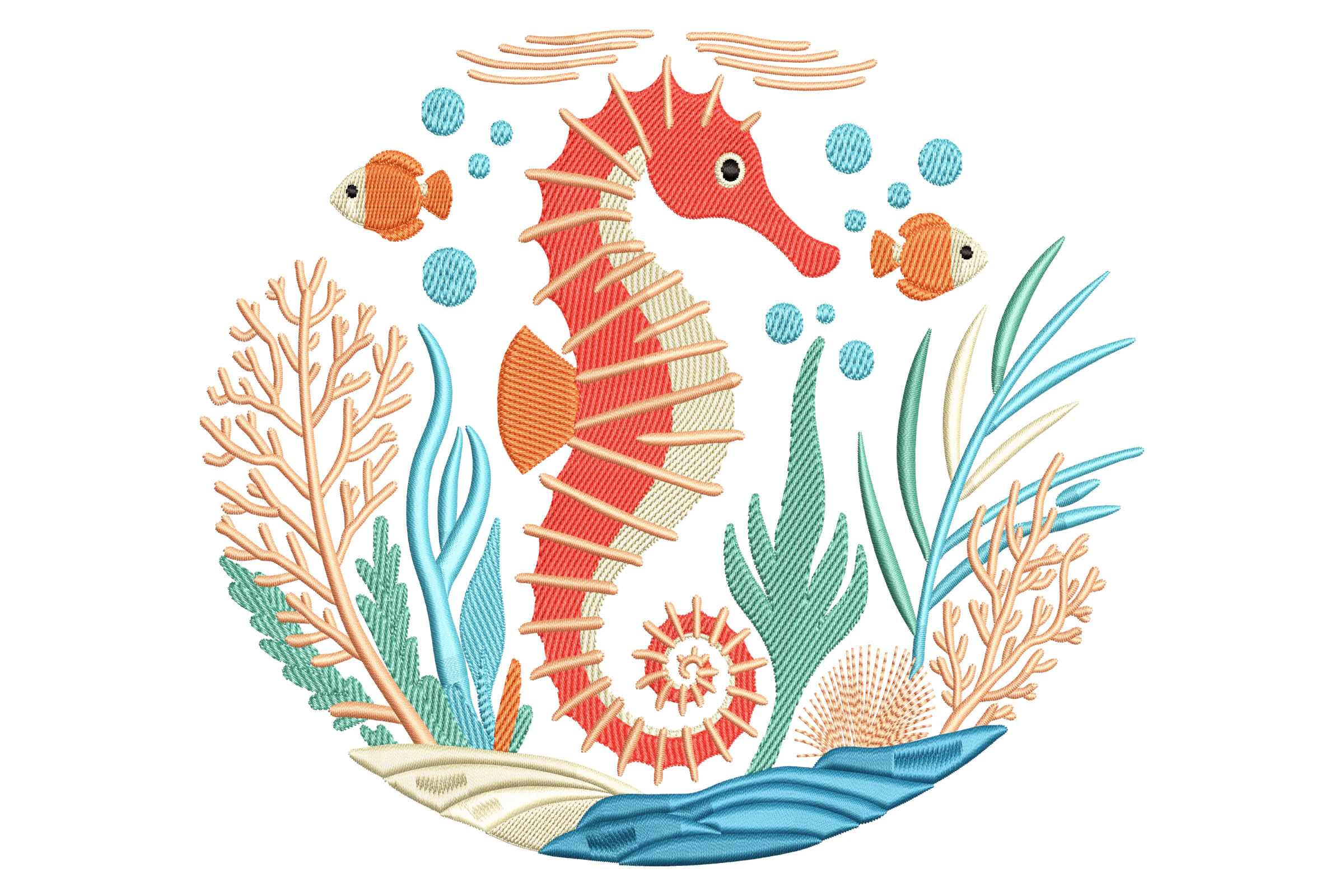 Seahorse with Coral Embroidery Design