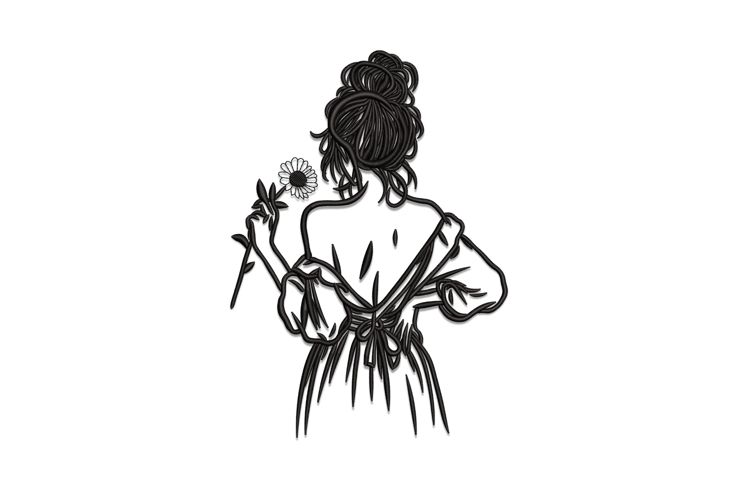 Woman with Sunflower Embroidery Design