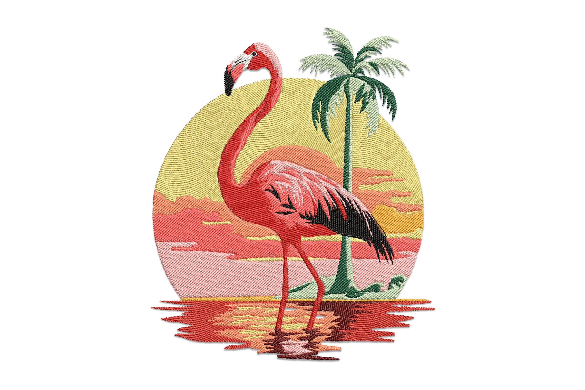Flamingo With Sunset Embroidery Design