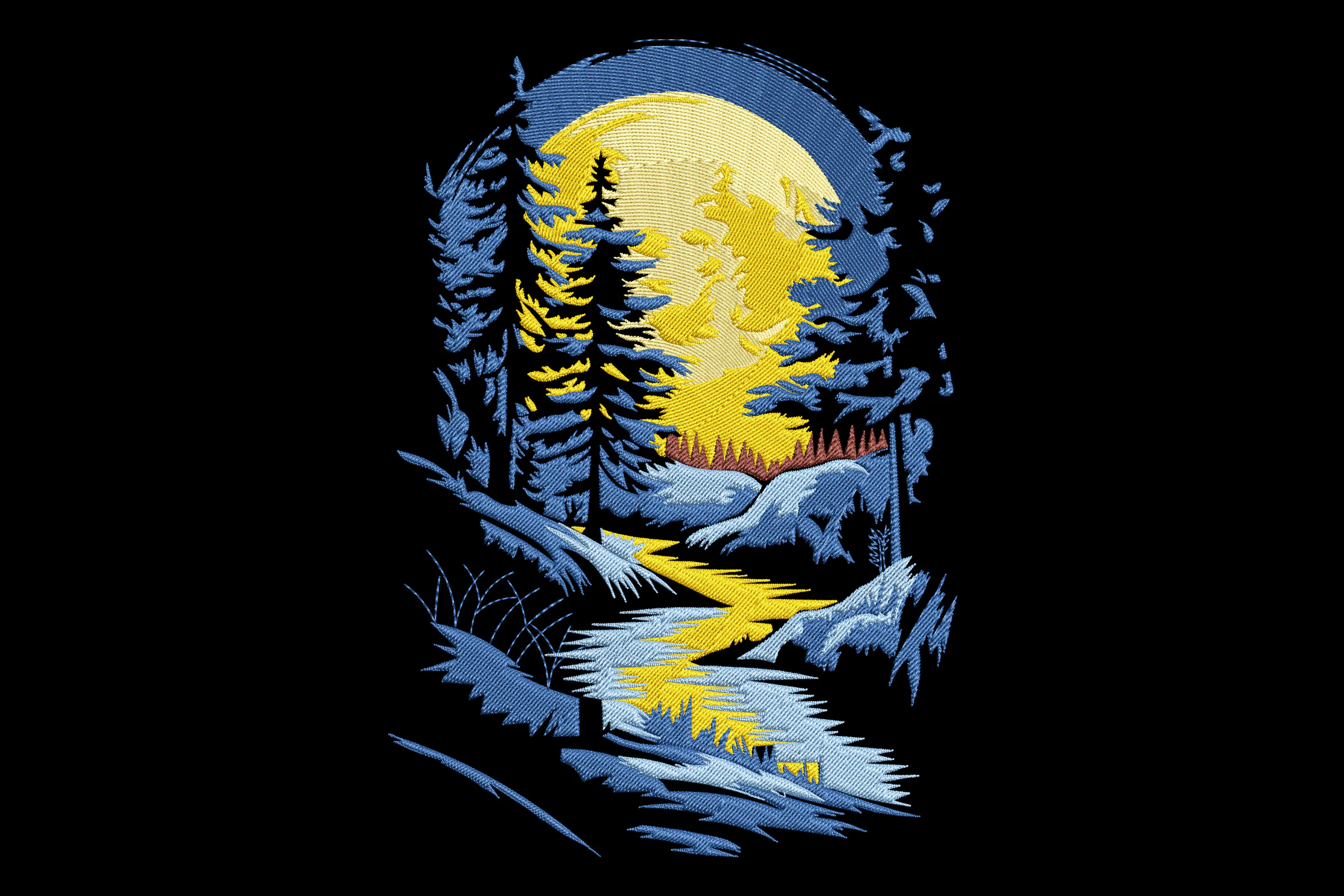 Moonlit Winter Forest Embroidery Design