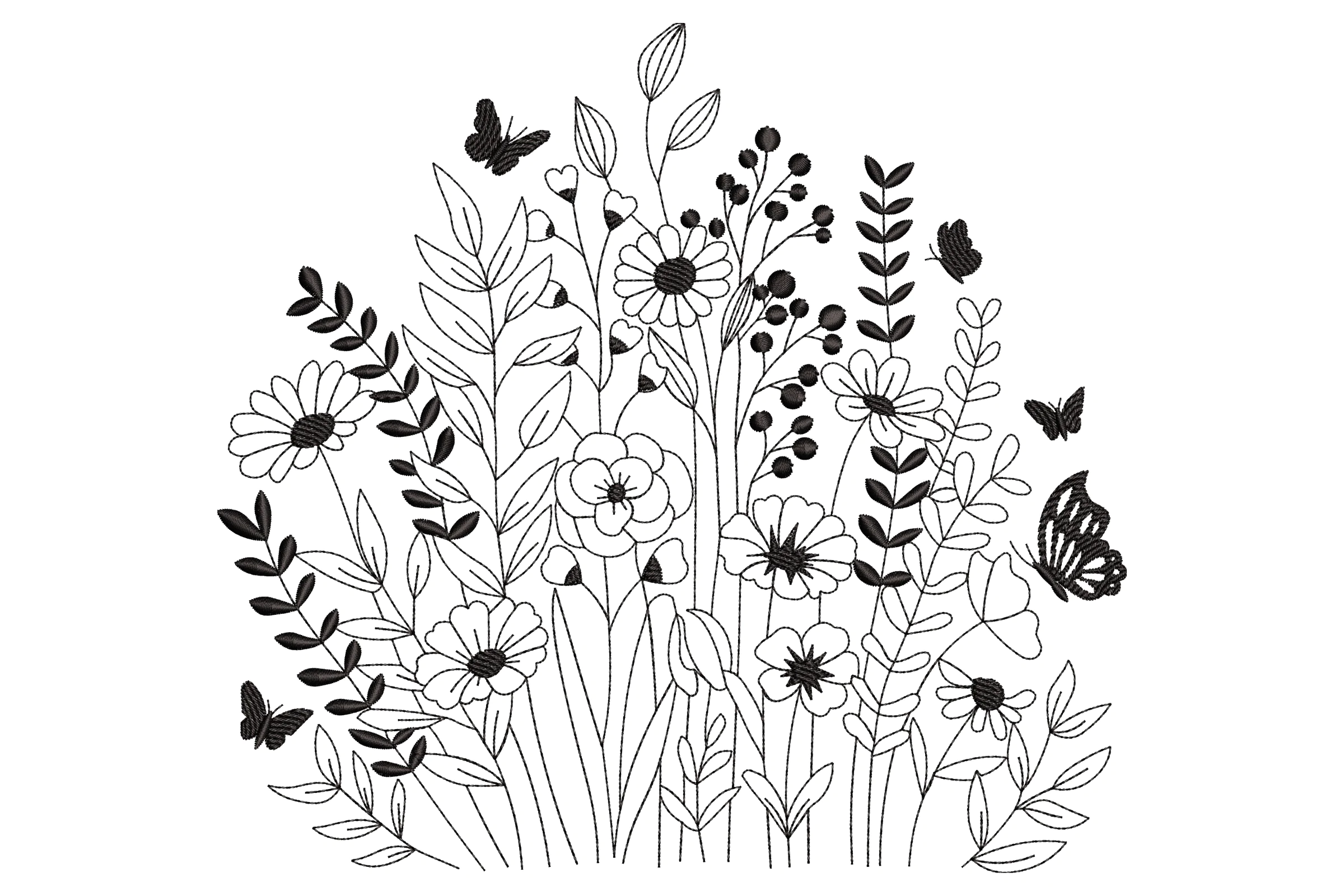 Artistic Wildflower Meadow Embroidery Design
