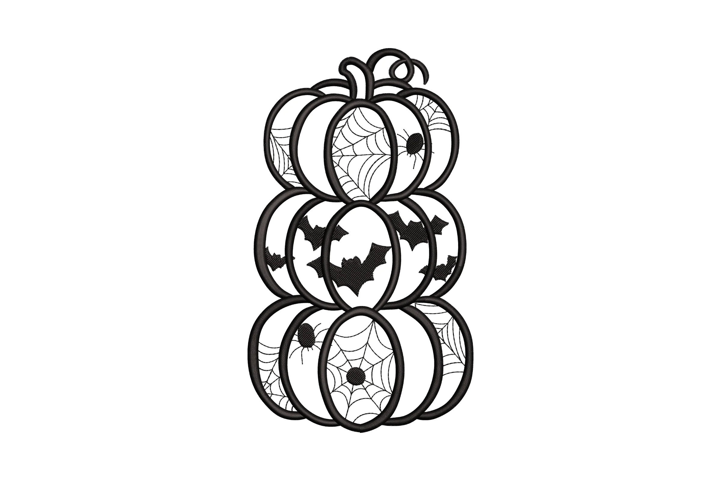 Halloween Pumpkin Stack with Bats and Webs Embroidery Design