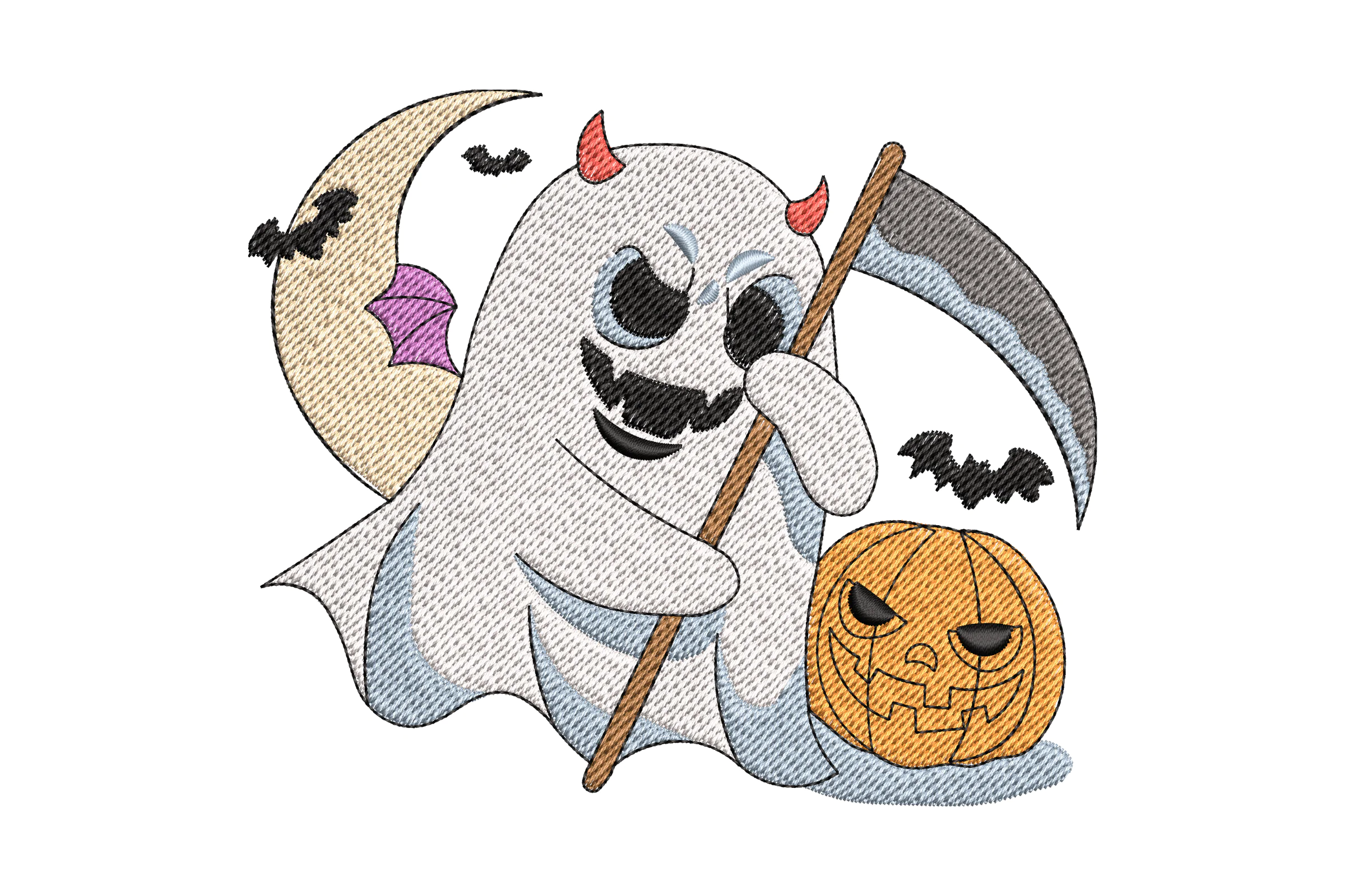 Cute Ghost Witch Bat Embroidery Design