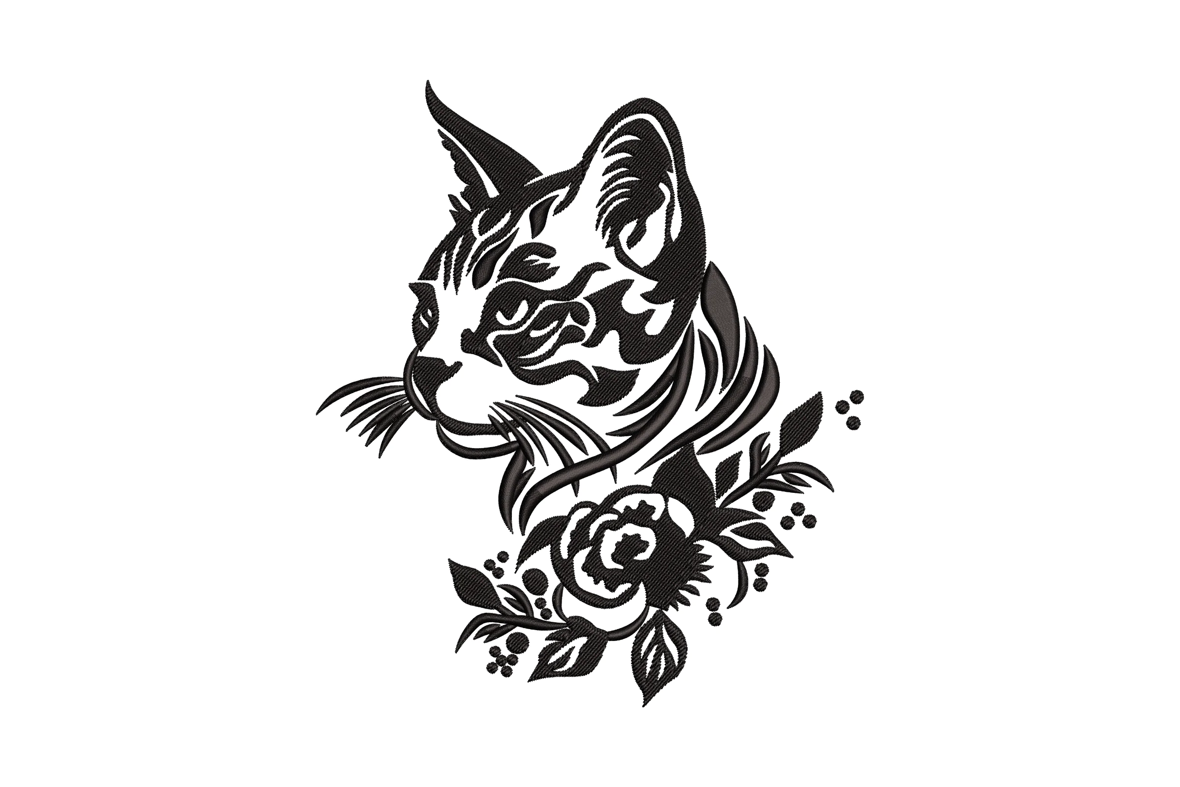 Flower & Cat Embroidery Design