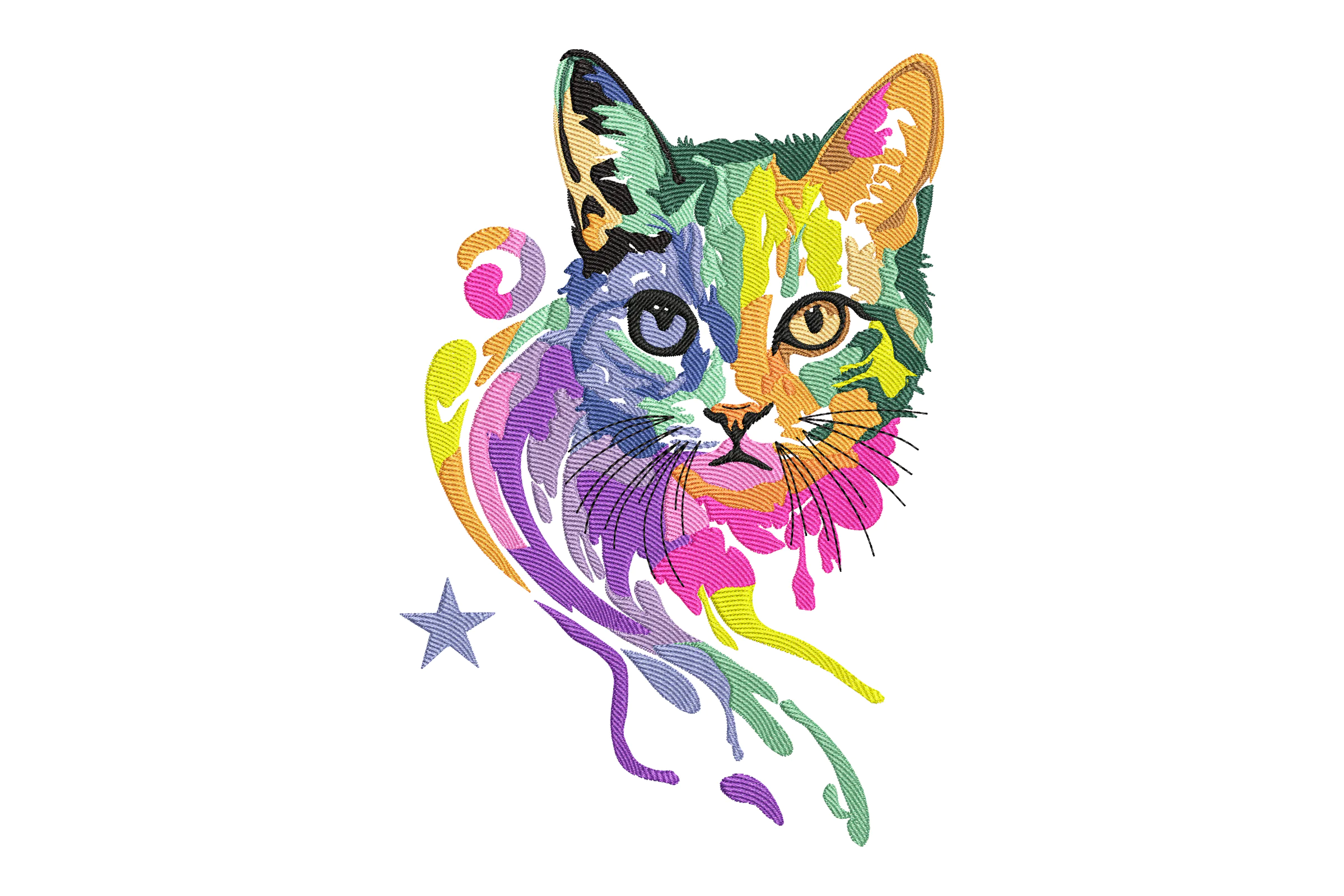 Colorful Cat with Drips Embroidery Design