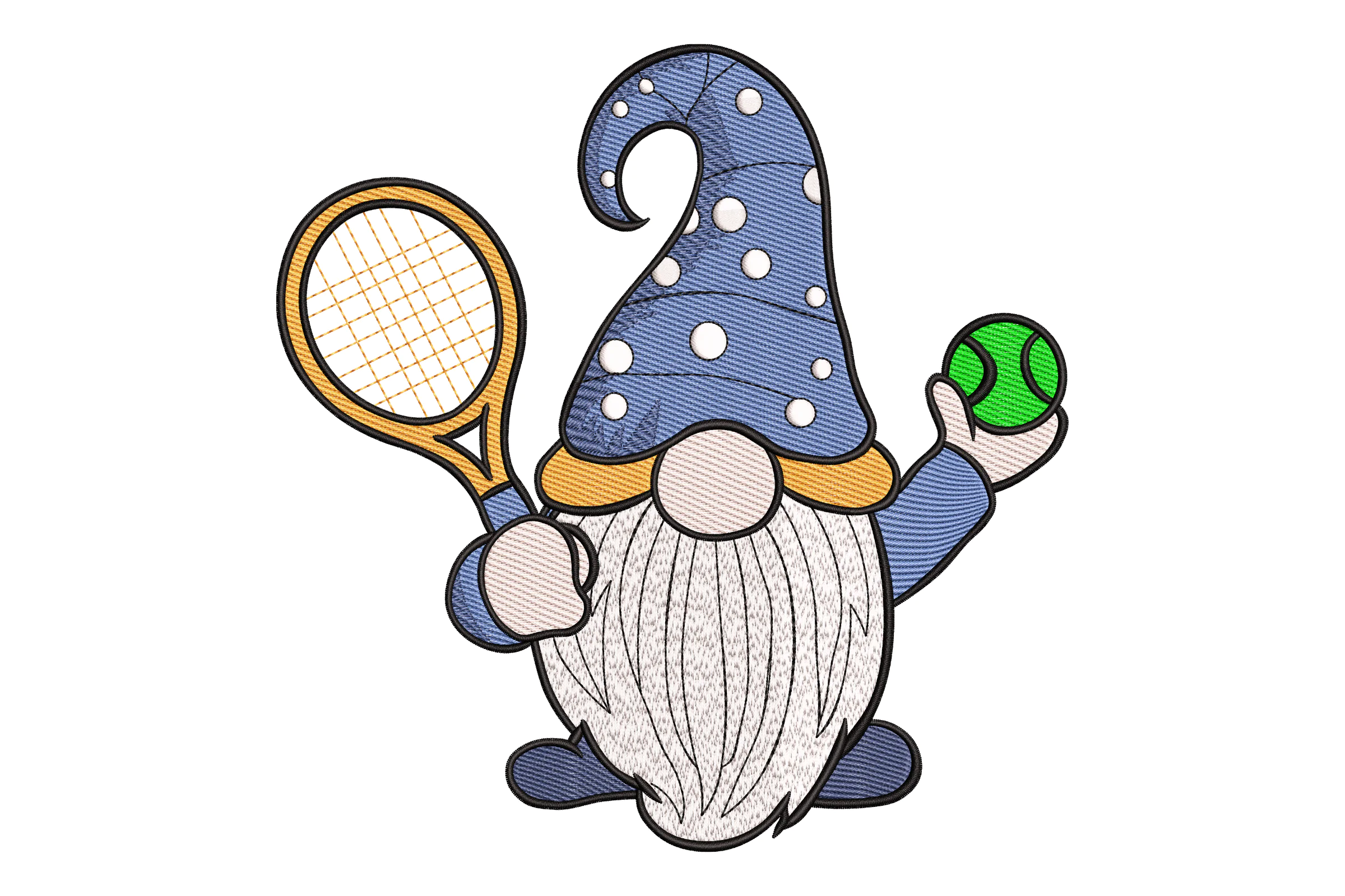 Playful Tennis Gnome Embroidery Design