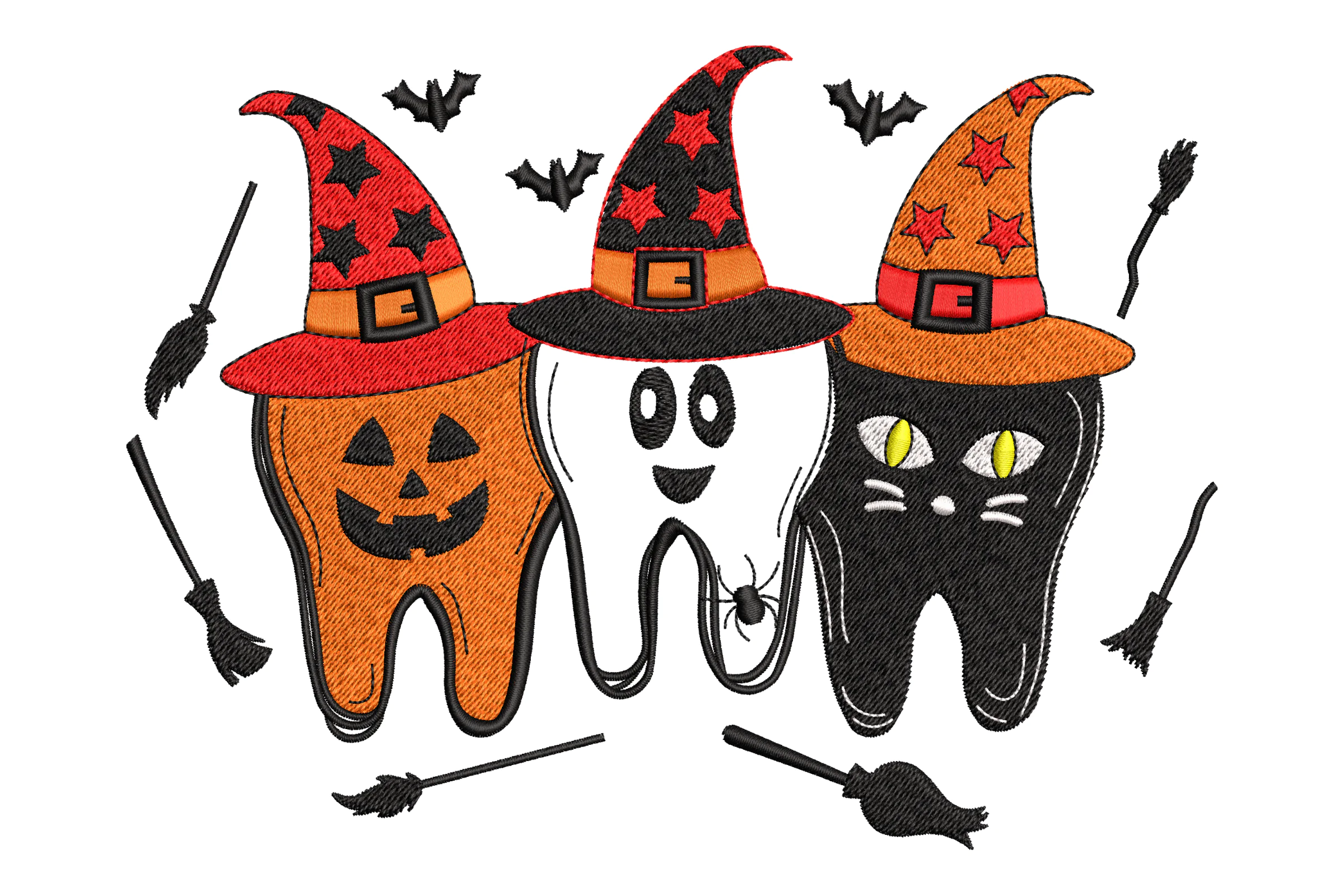 Halloween Teeth Ghosts Embroidery Design
