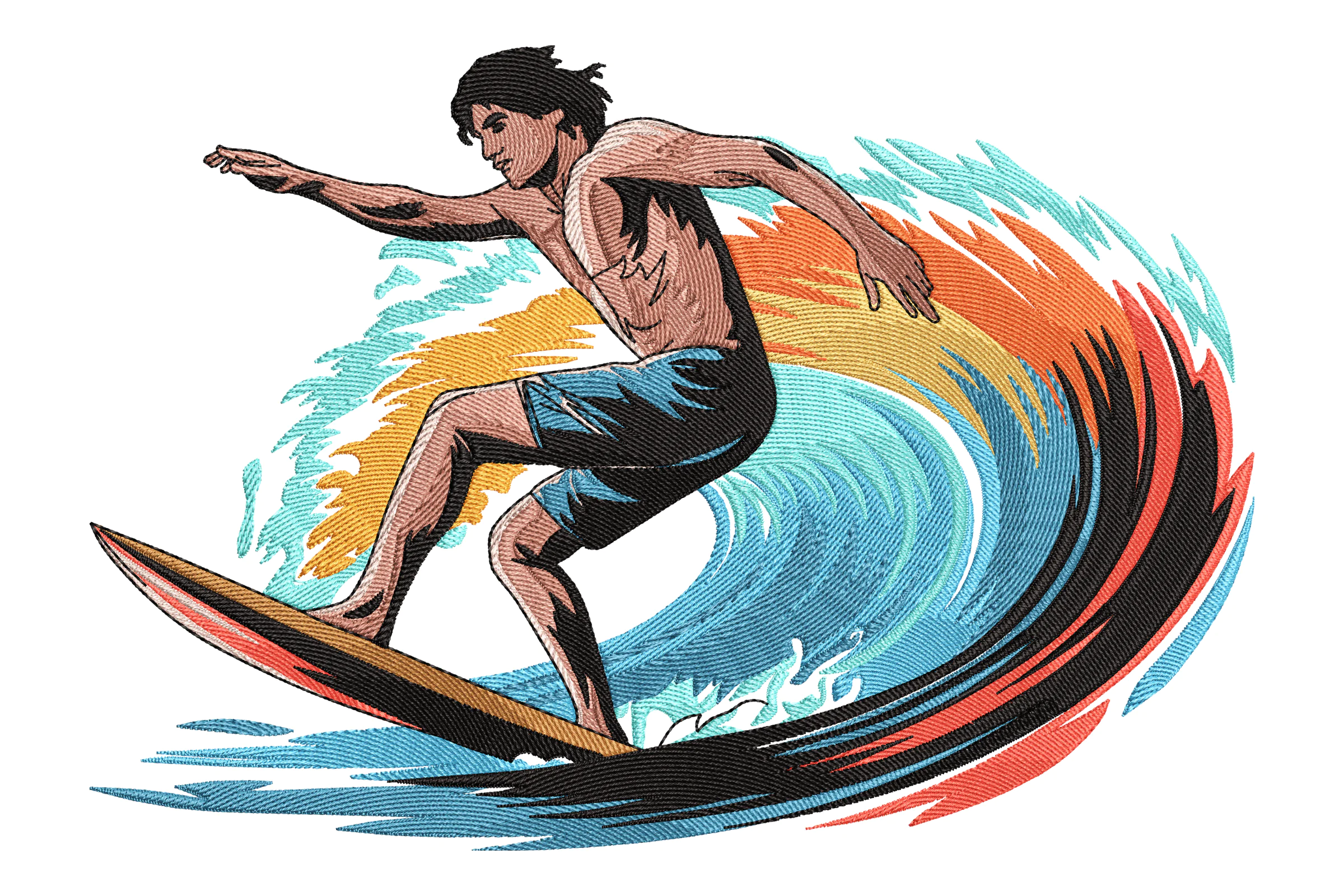 Surfing Embroidery Design