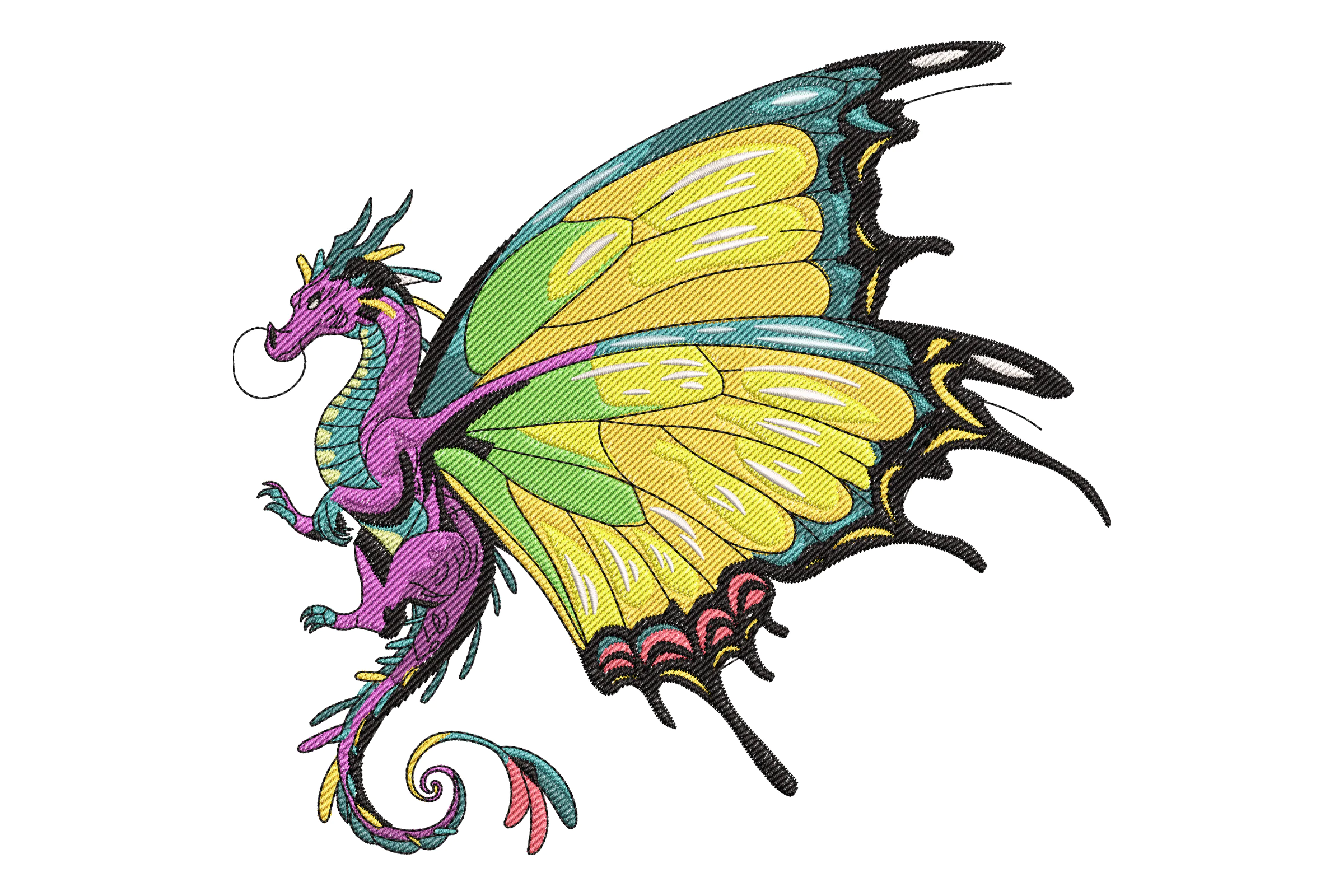 Whimsical Dragon Butterfly Embroidery Design