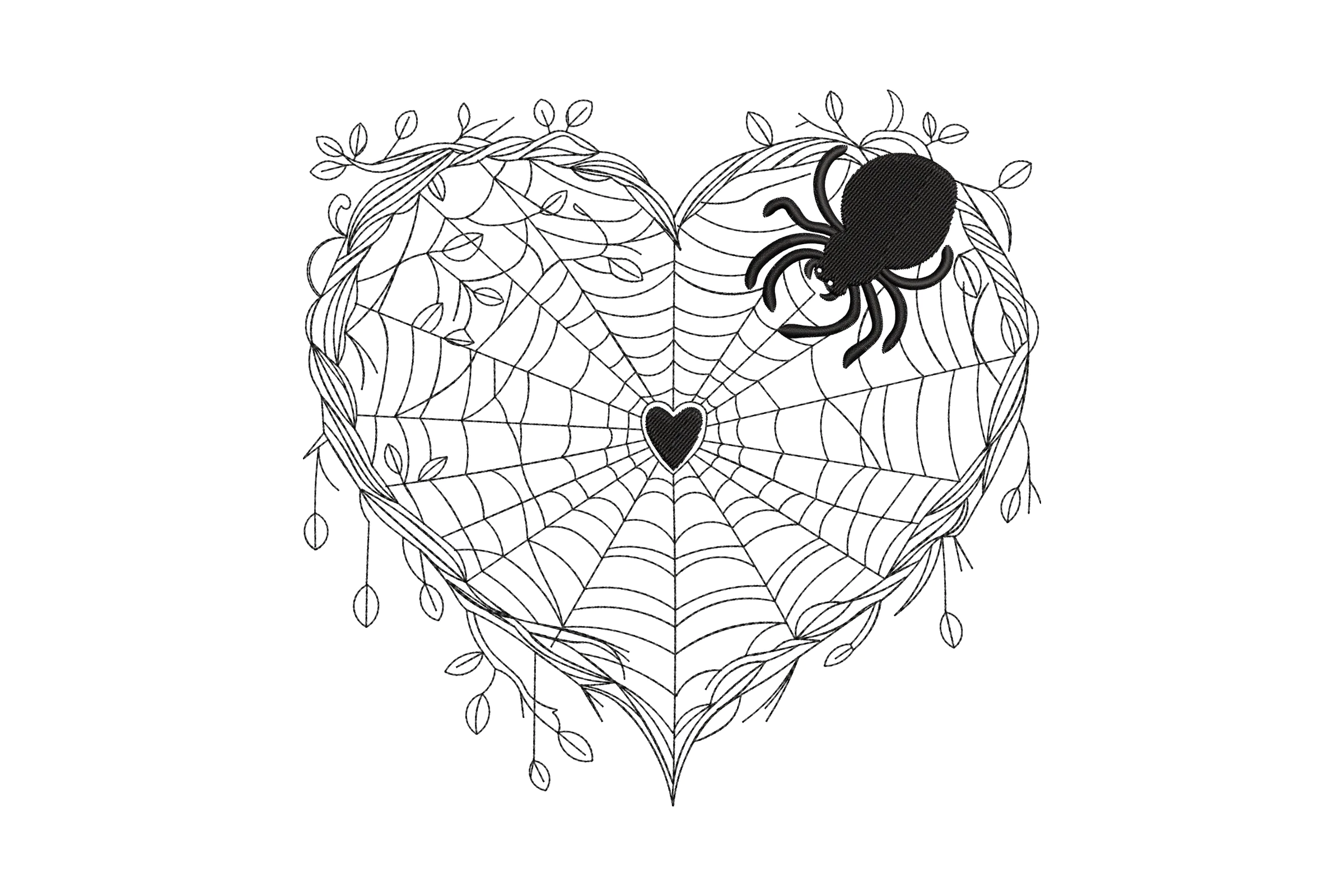 Heart Shaped Spider Web Embroidery Design