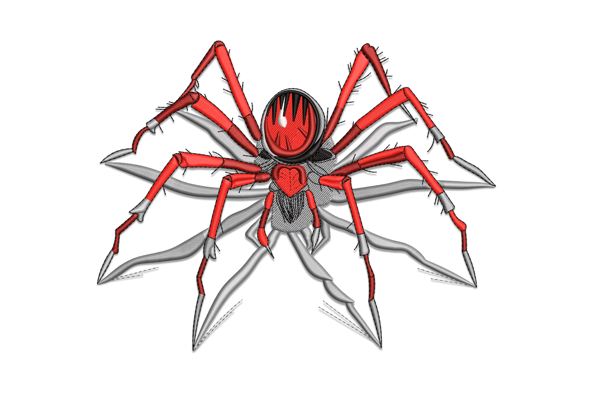 Bold Red and Black Spider Embroidery Design