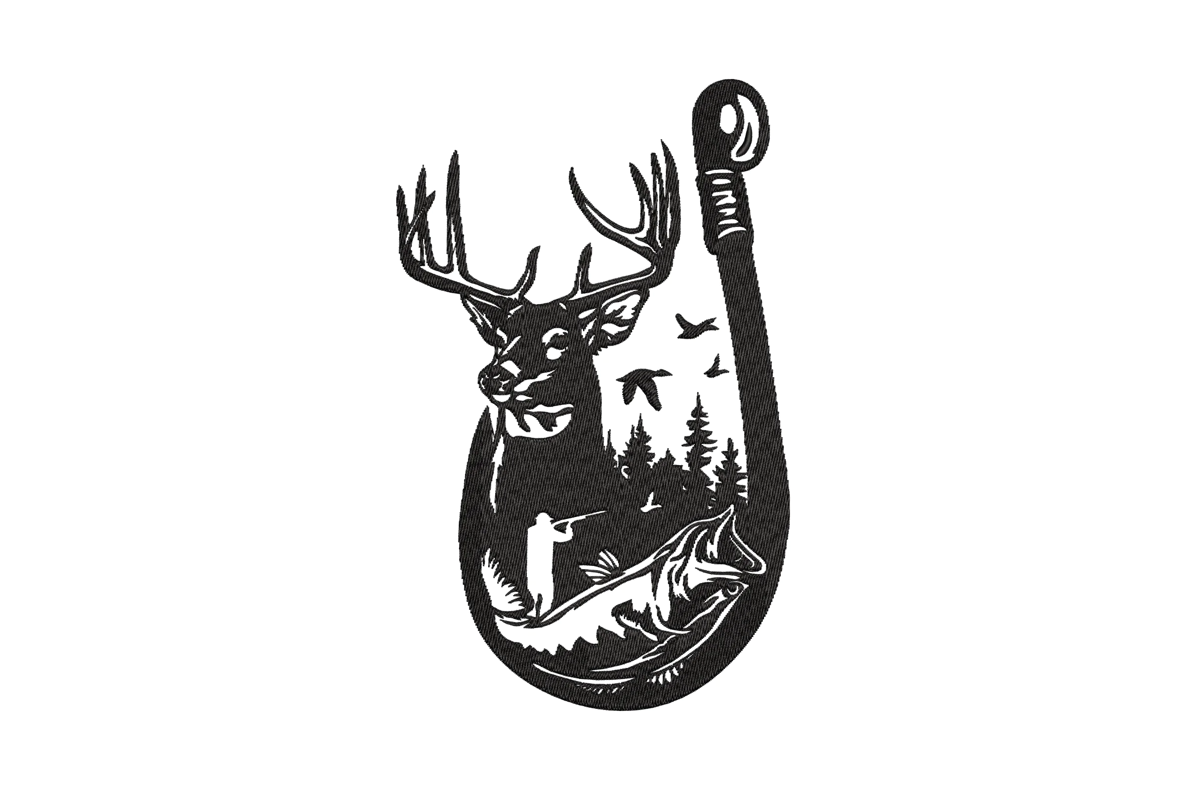 Hook and Deer Embroidery Design