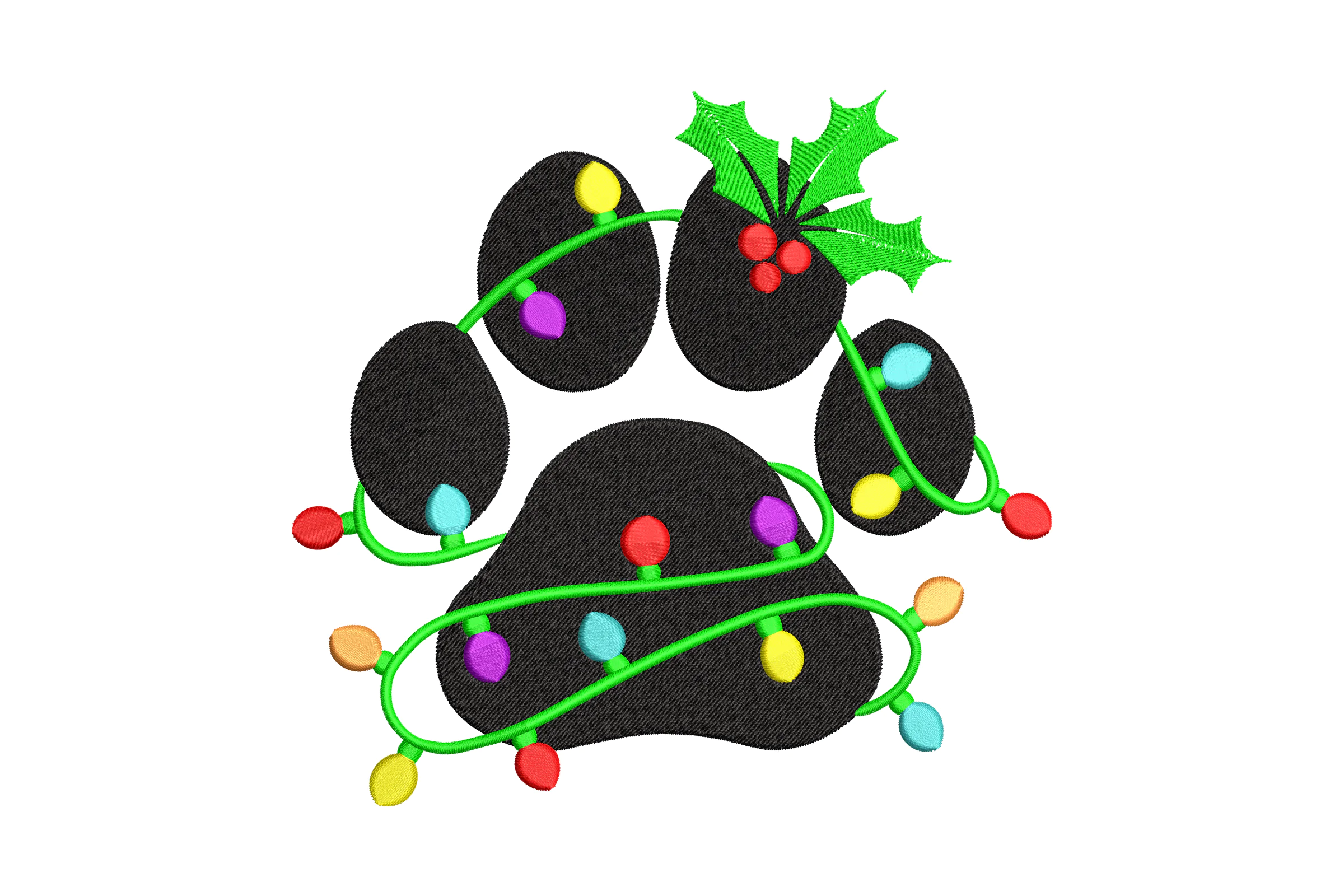 Christmas Light Paw Embroidery Design