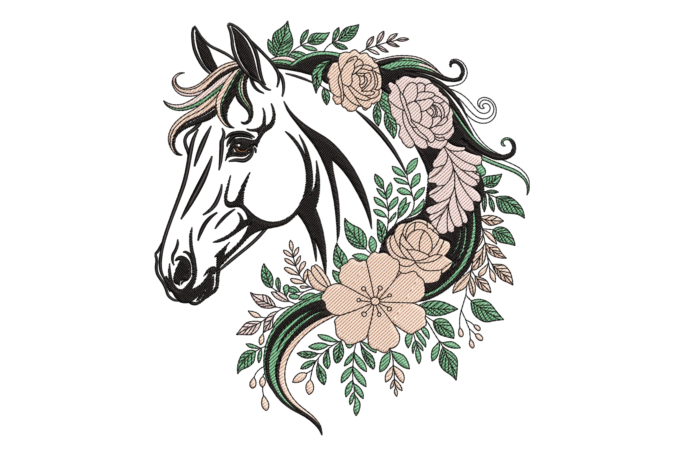 Horse with Floral Embroidery Design