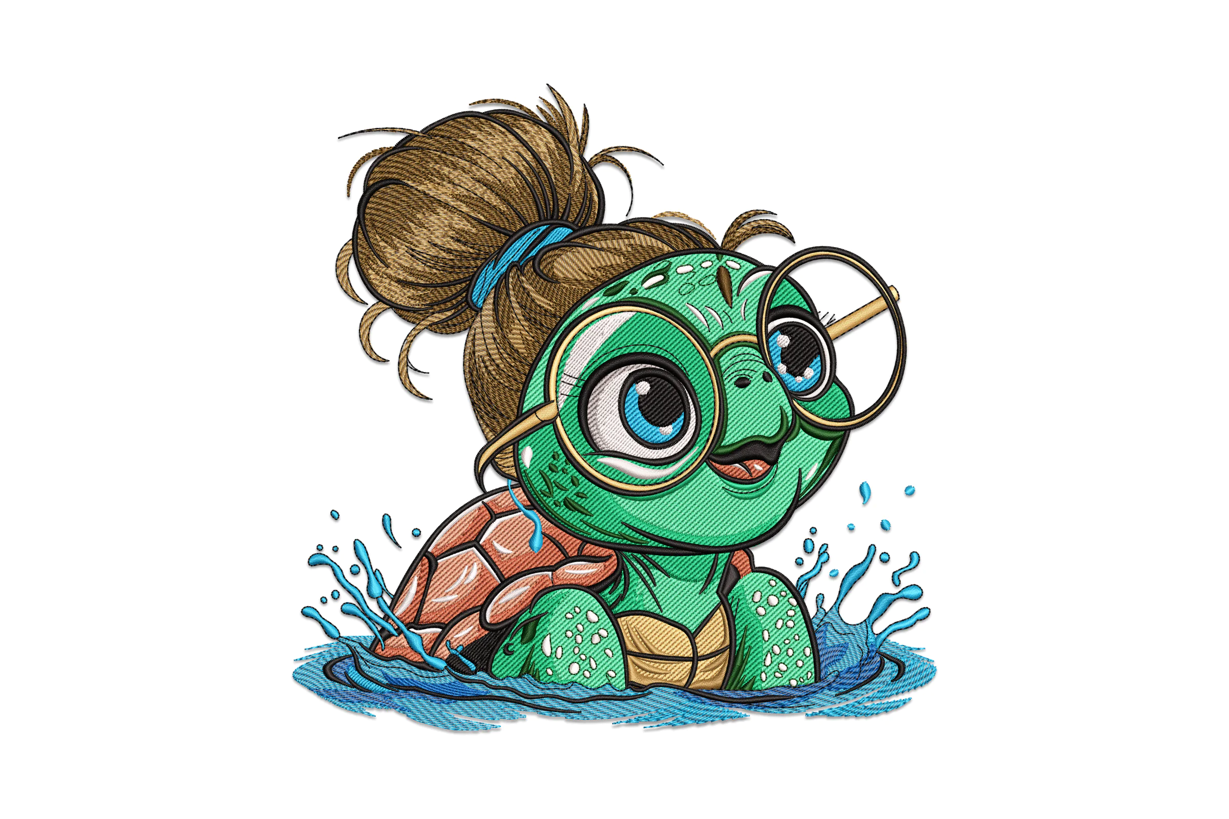 Turtle With Glasses Embroidery Design