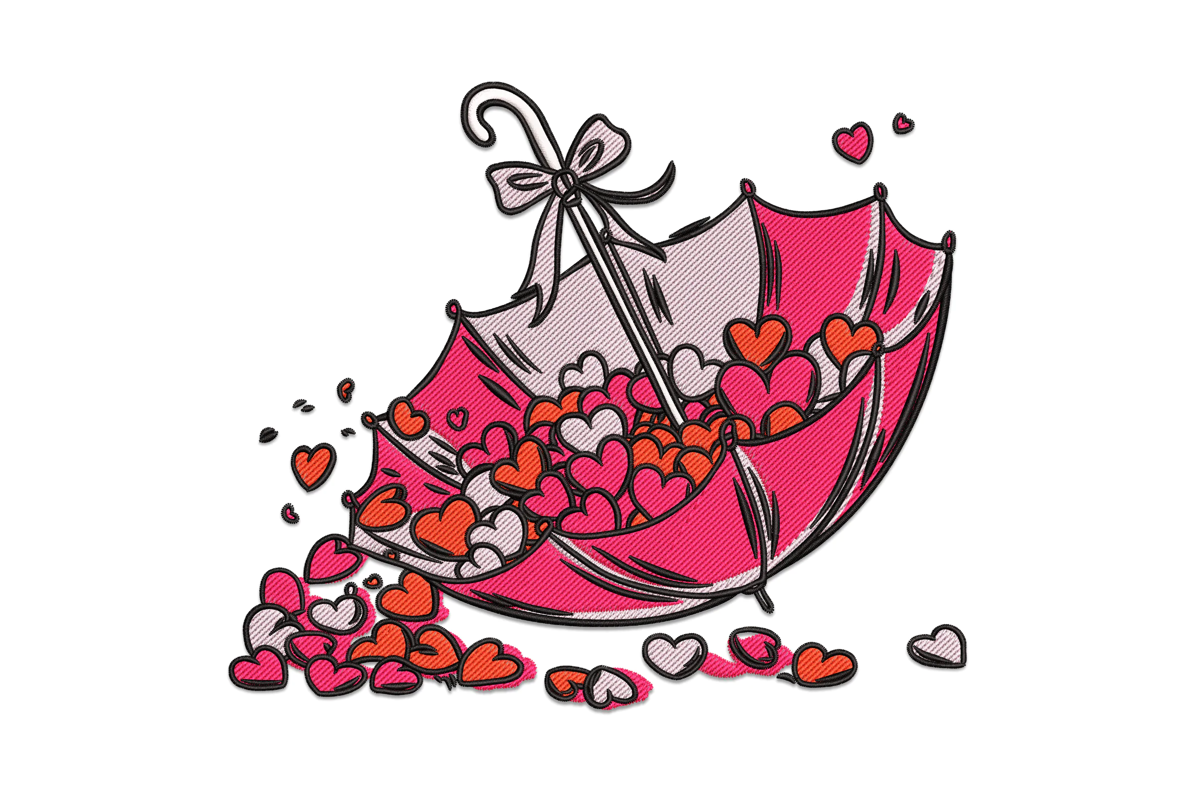 Umbrella with Hearts Embroidery Design File