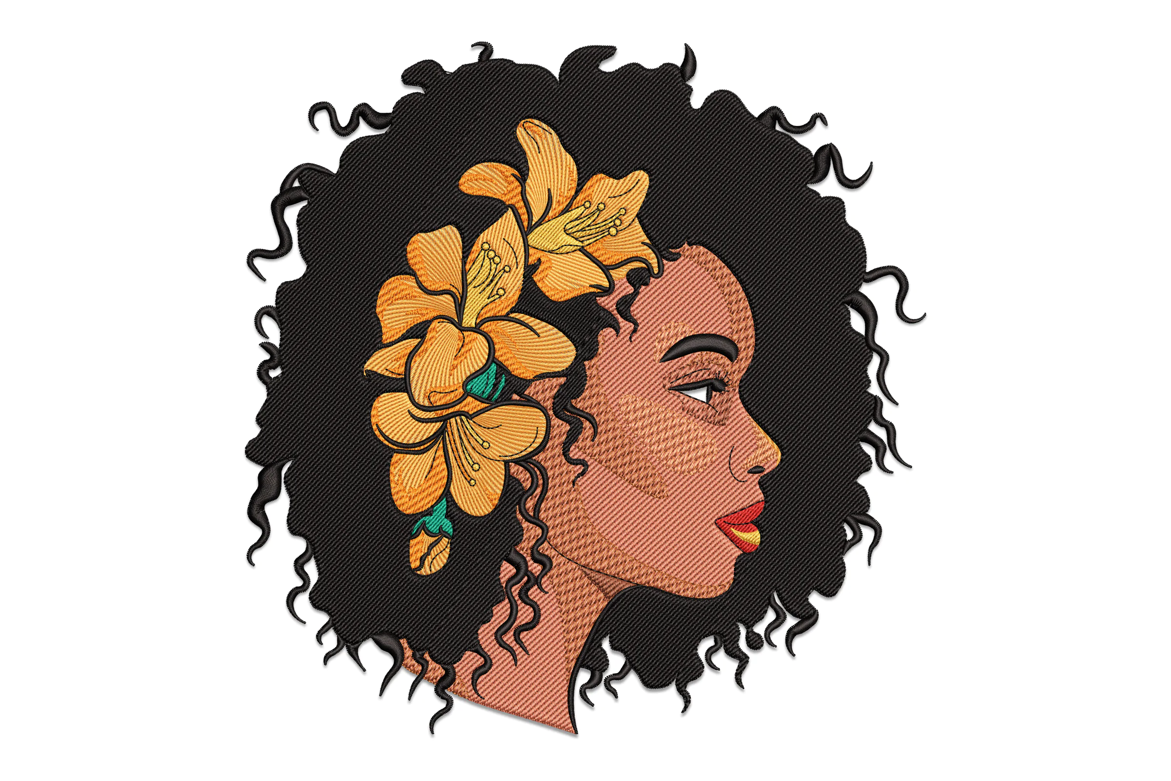 Floral Afro Woman Embroidery Design