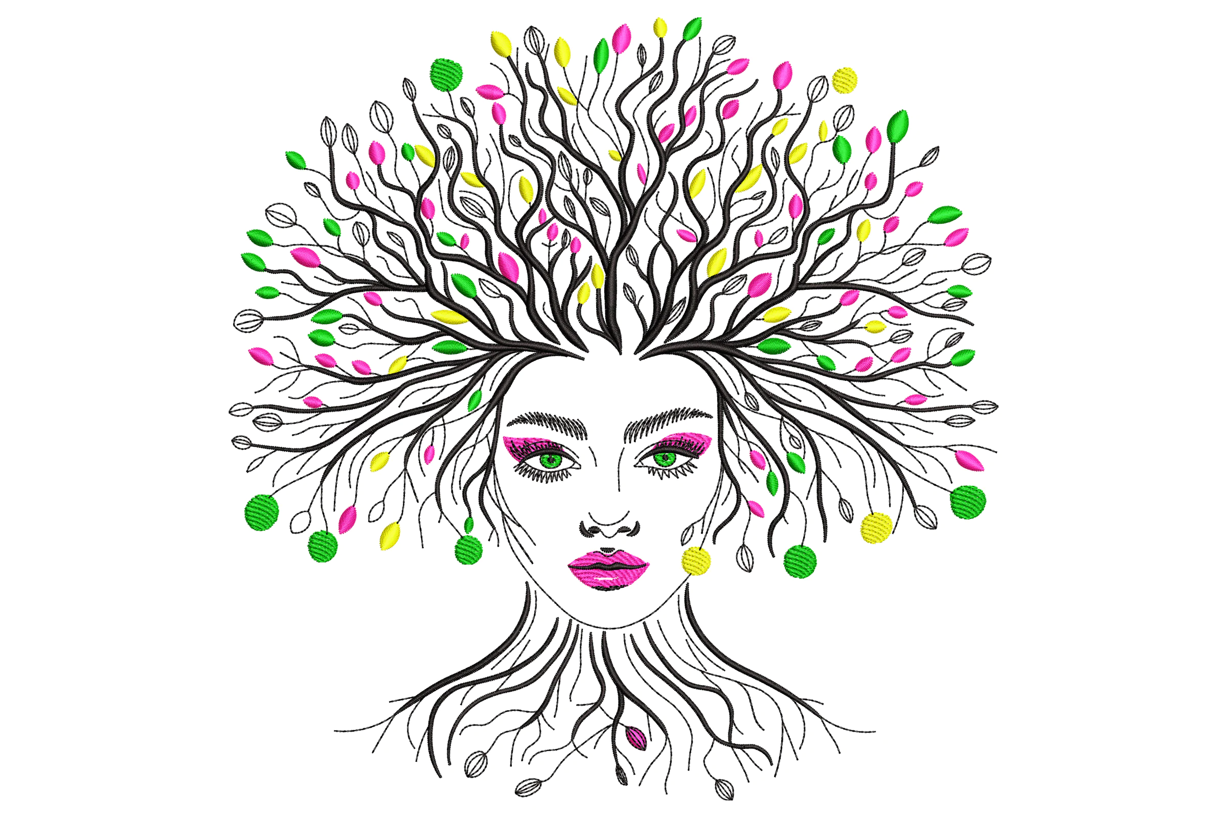 Women Face Tree Embroidery Design