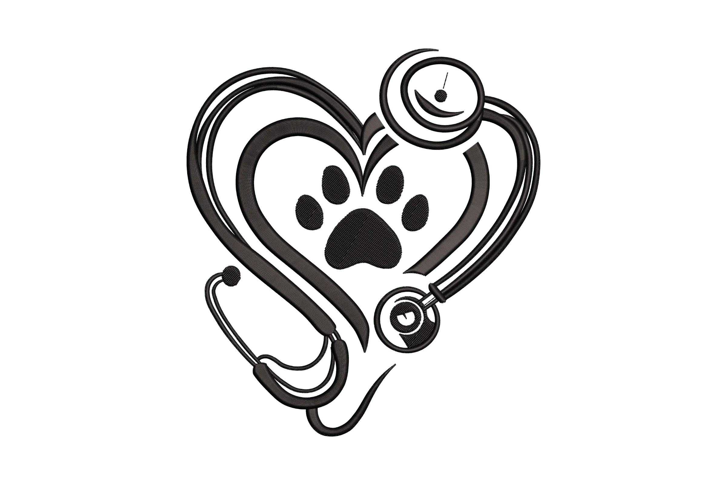 Stethoscope Heart with Paw Print Embroidery Design
