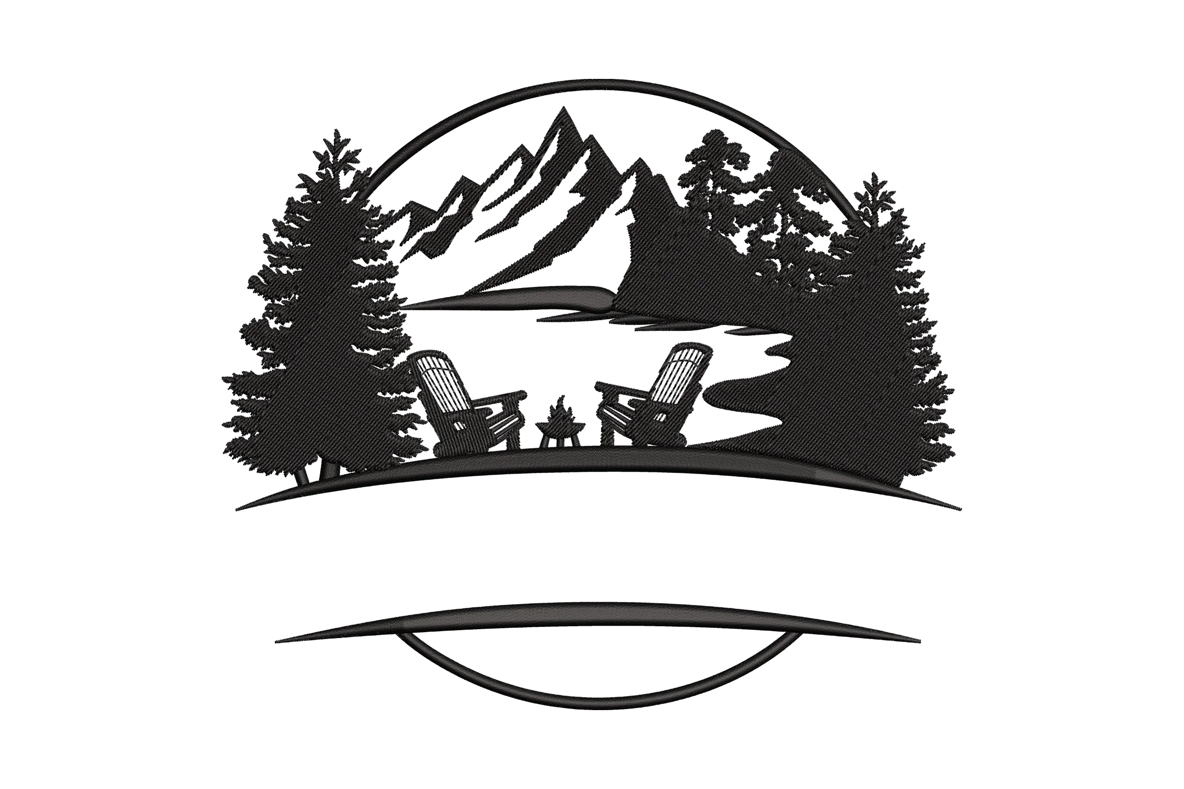Mountain Lake Camping Scene Embroidery Design