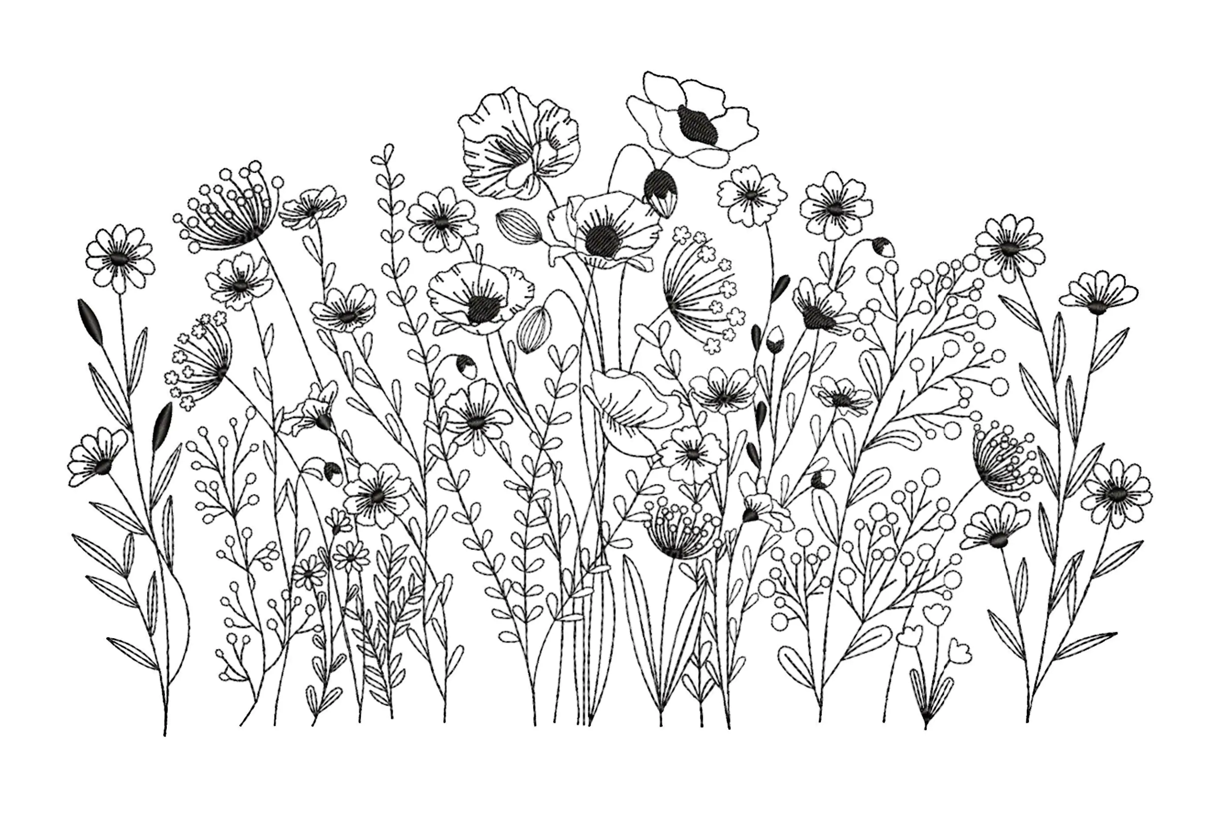 Wild Flowers, Boho Flower Embroidery Design