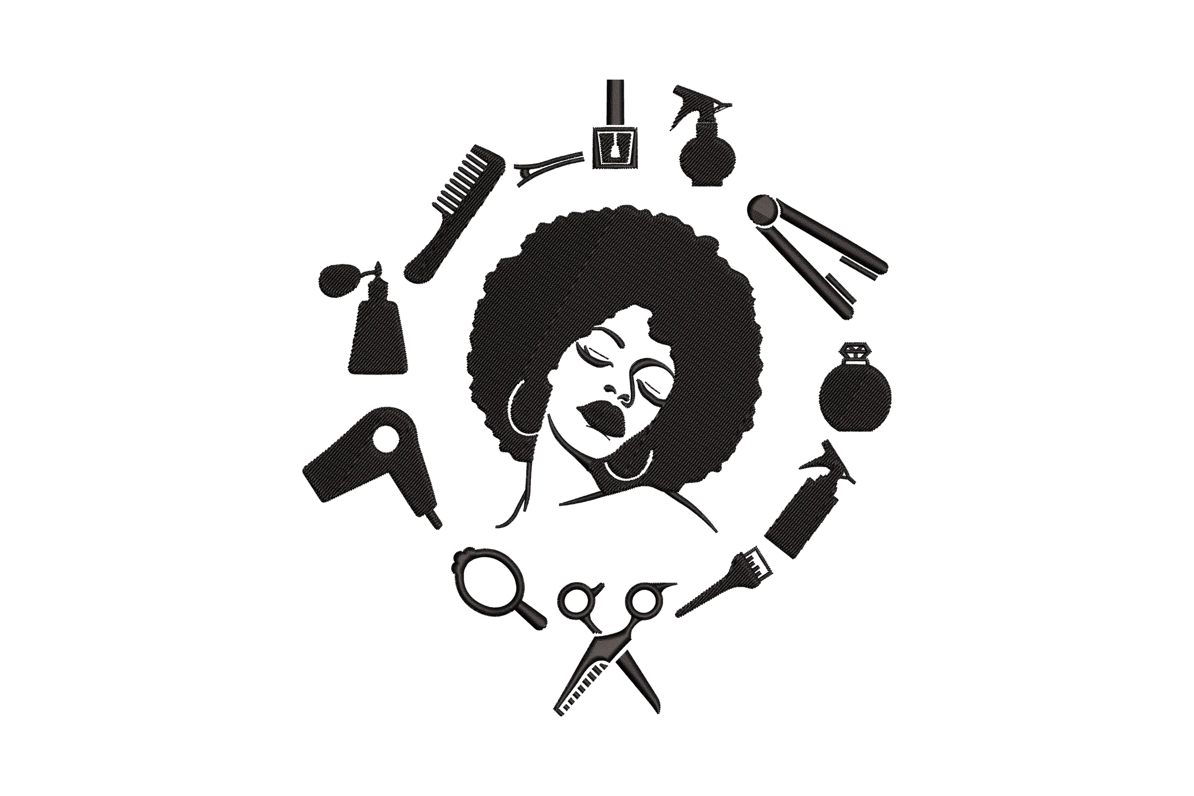 Afro Hairstylist Tools Embroidery Design