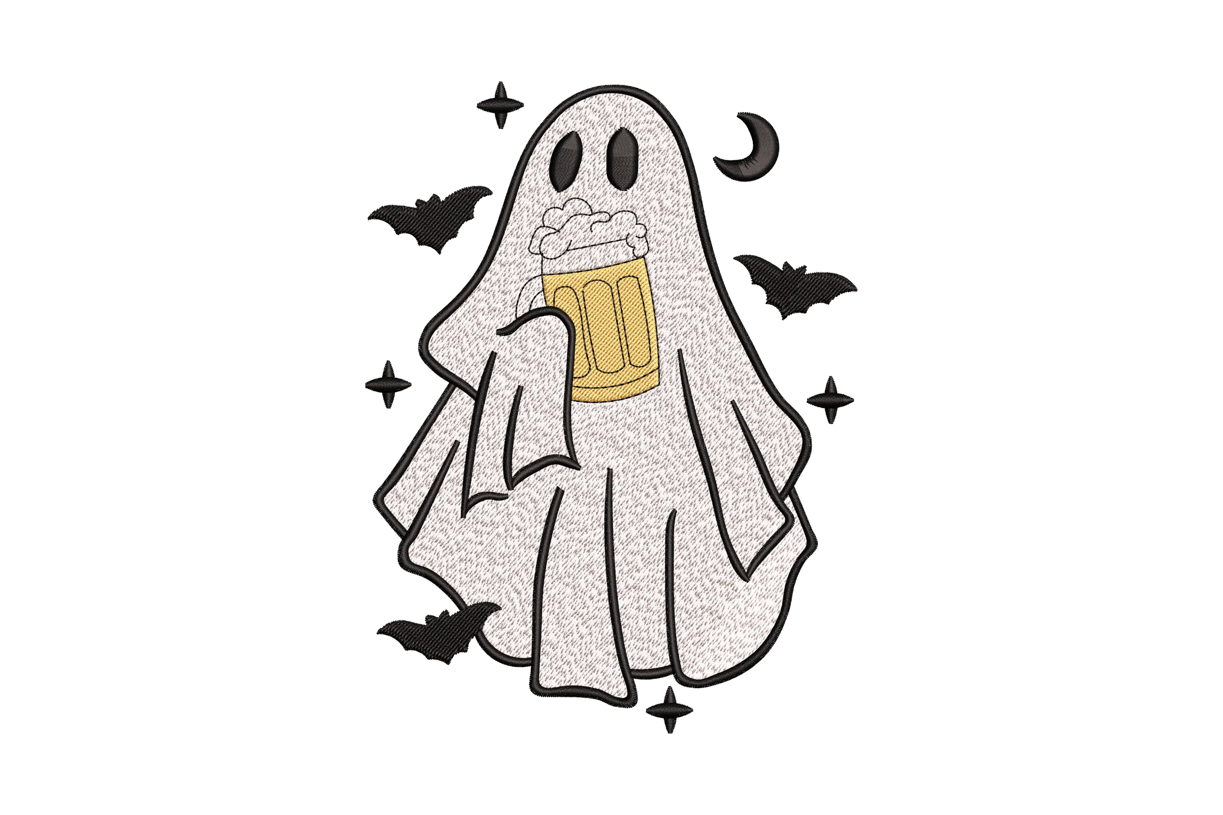 Halloween Ghost with Beer Embroidery Design