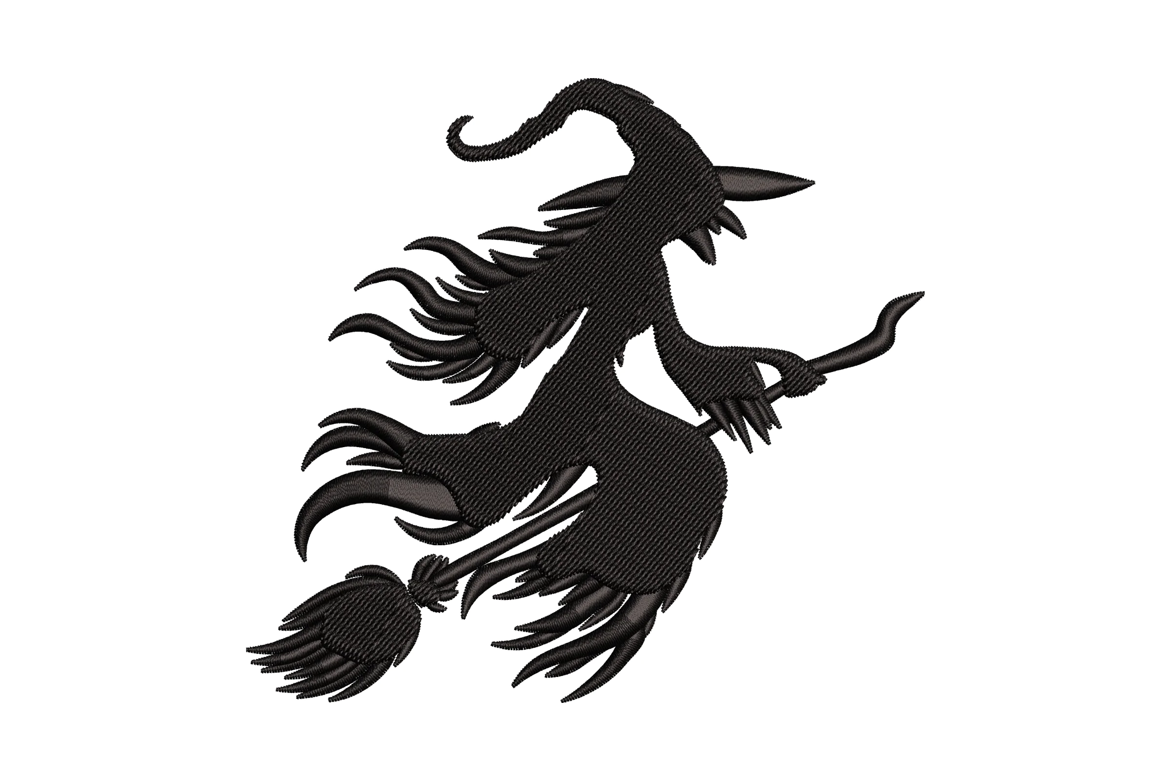 Witch Flying on Broomstick Embroidery Design File