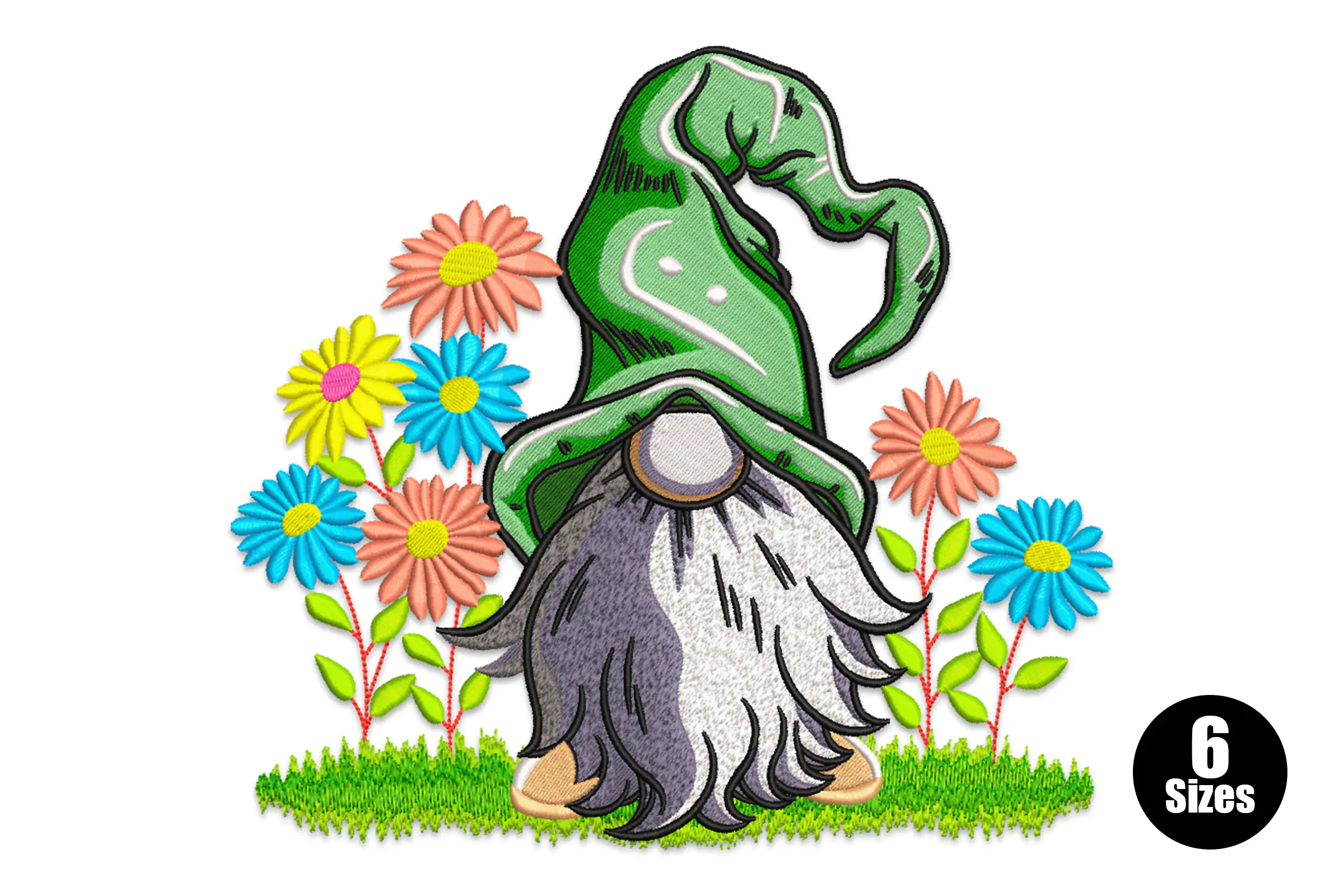 Gnome and Flowers Machine  Embroidery Design