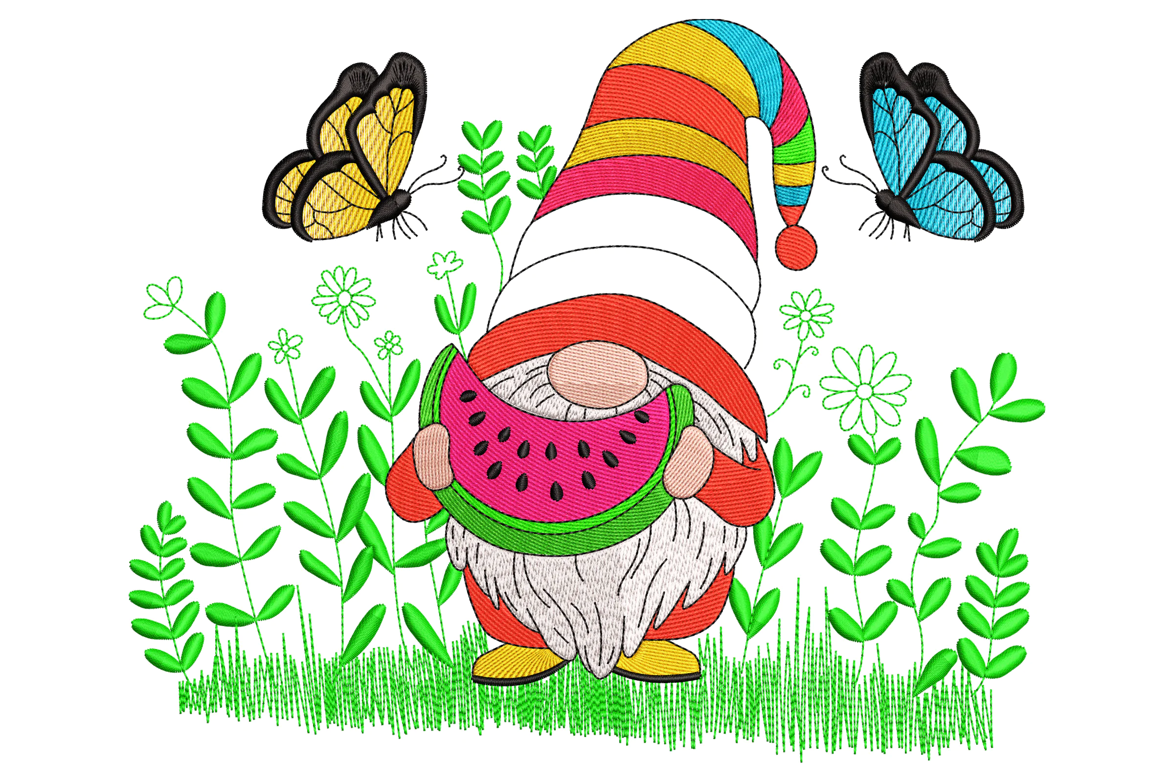 Summer Watermelon Gnome Embroidery Design