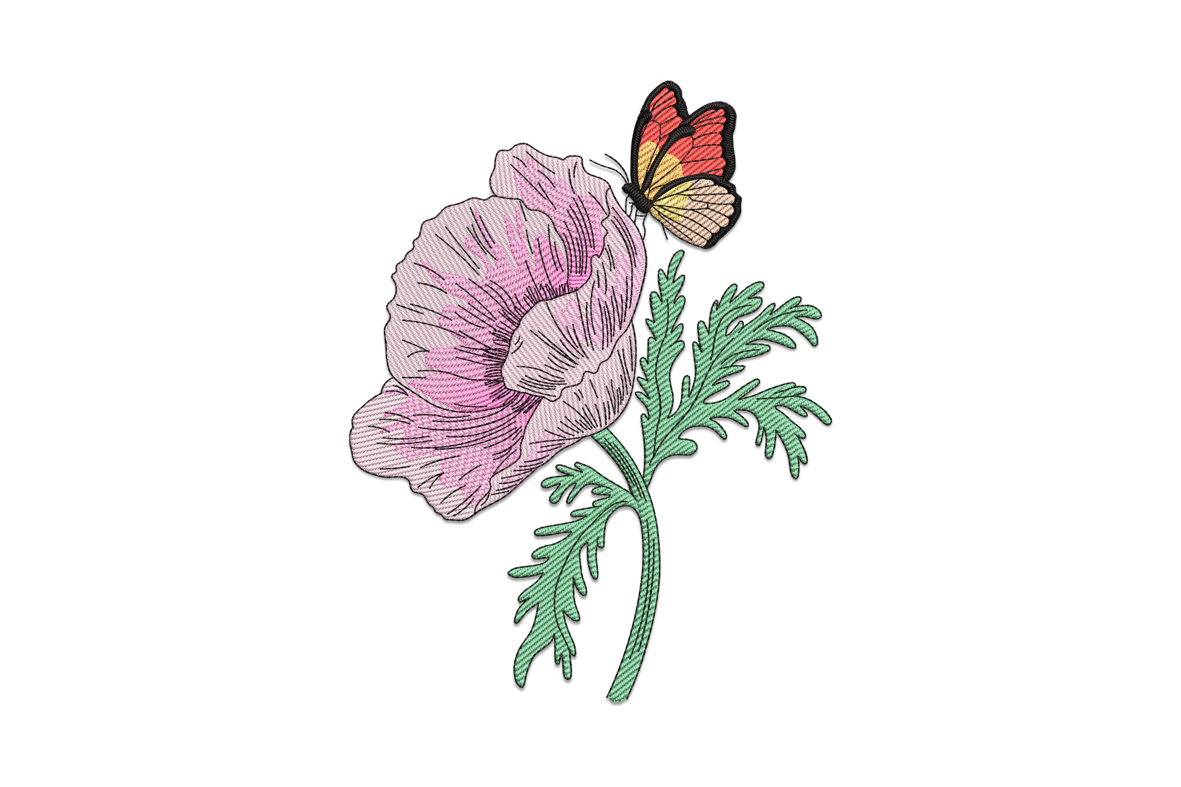 Poppy Flower Embroidery Design Pattern