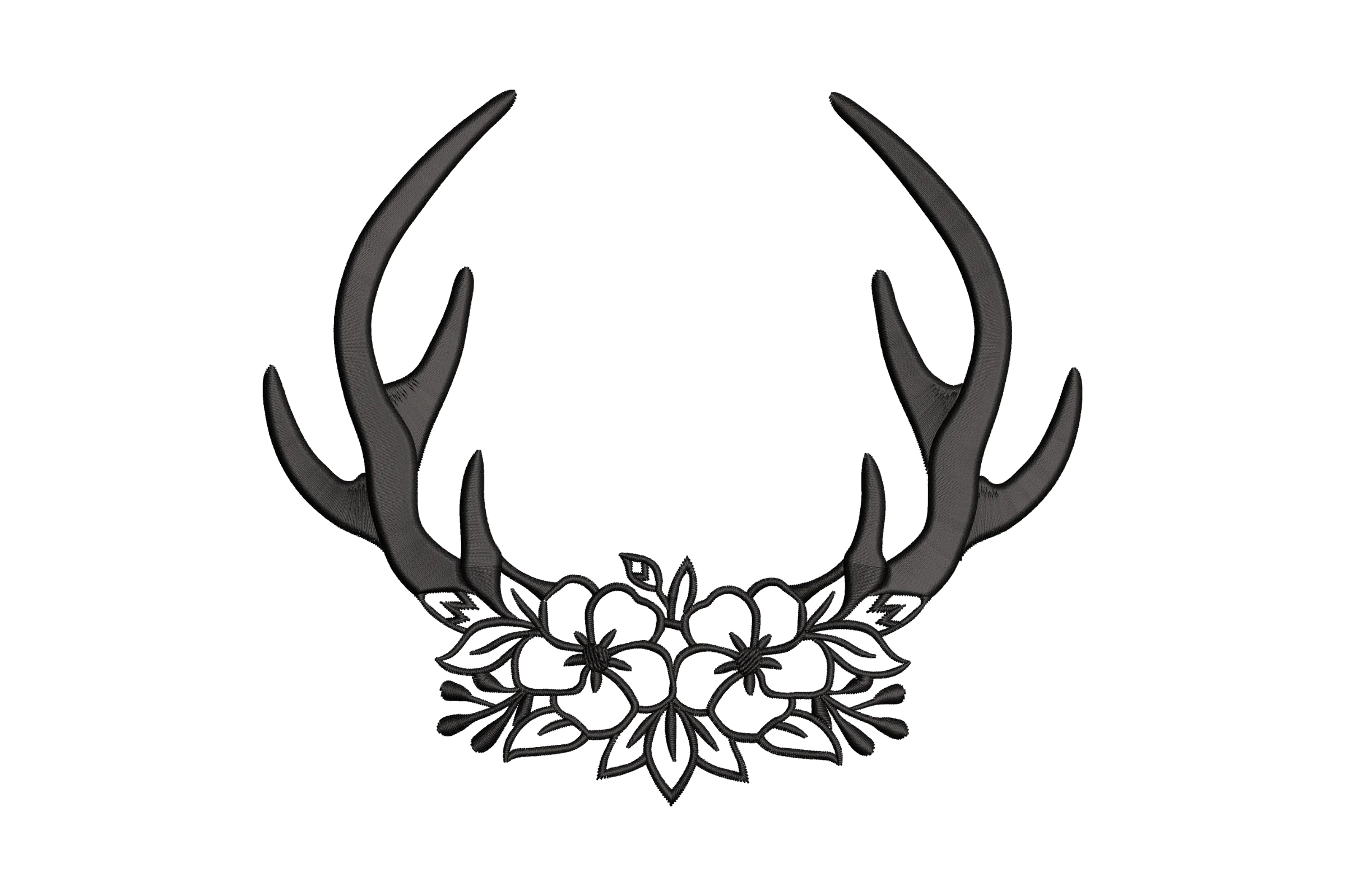 Antlers with Flowers Embroidery Design