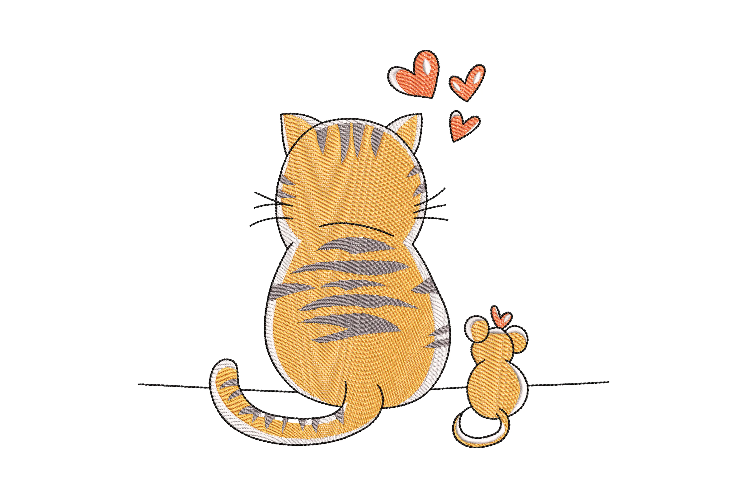 Cat And Mouse With Hearts Embroidery Design