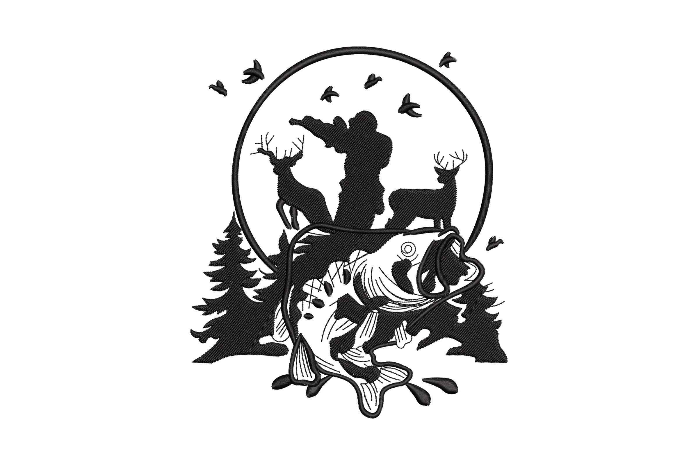 Outdoor Hunting and Fishing Embroidery Design