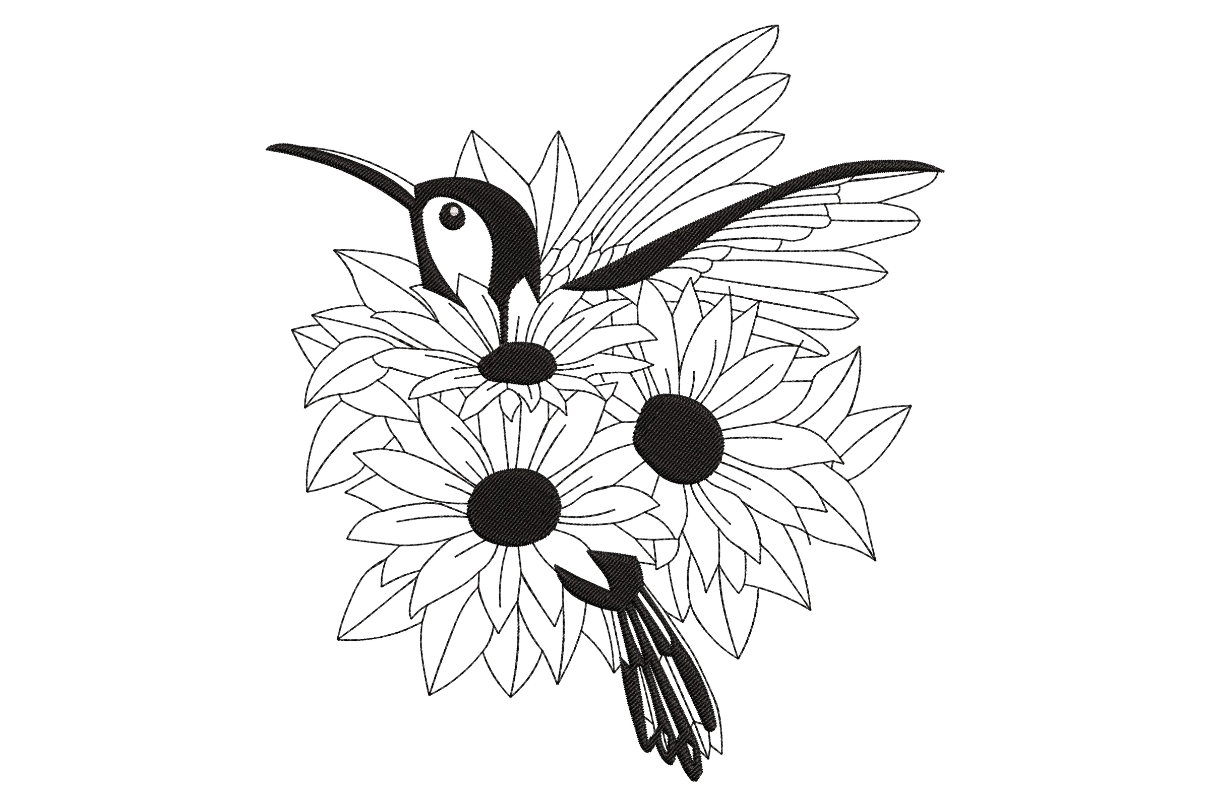 Hummingbird with Sunflowers Embroidery Design
