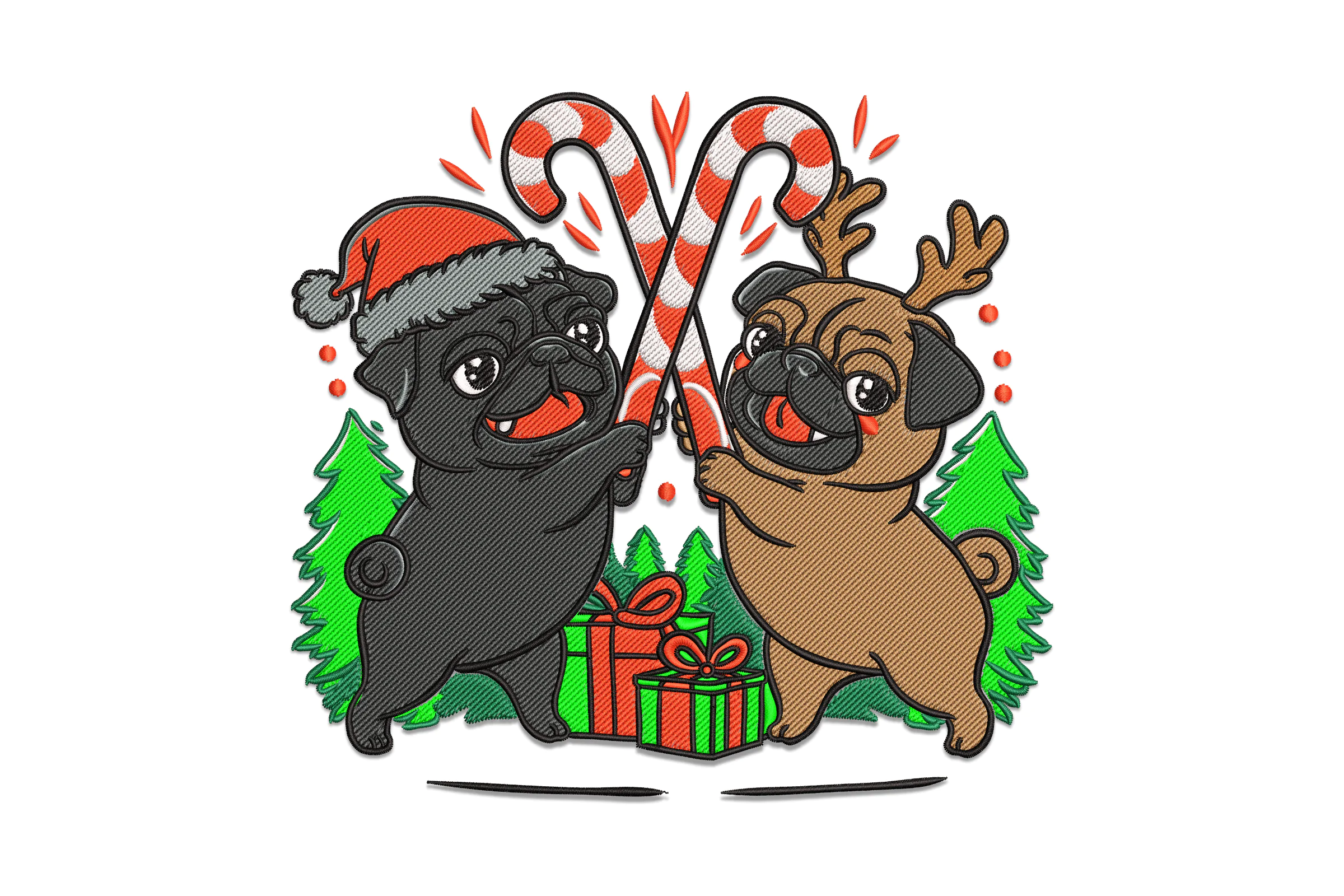 Christmas Pug - Machine Embroidery Pattern