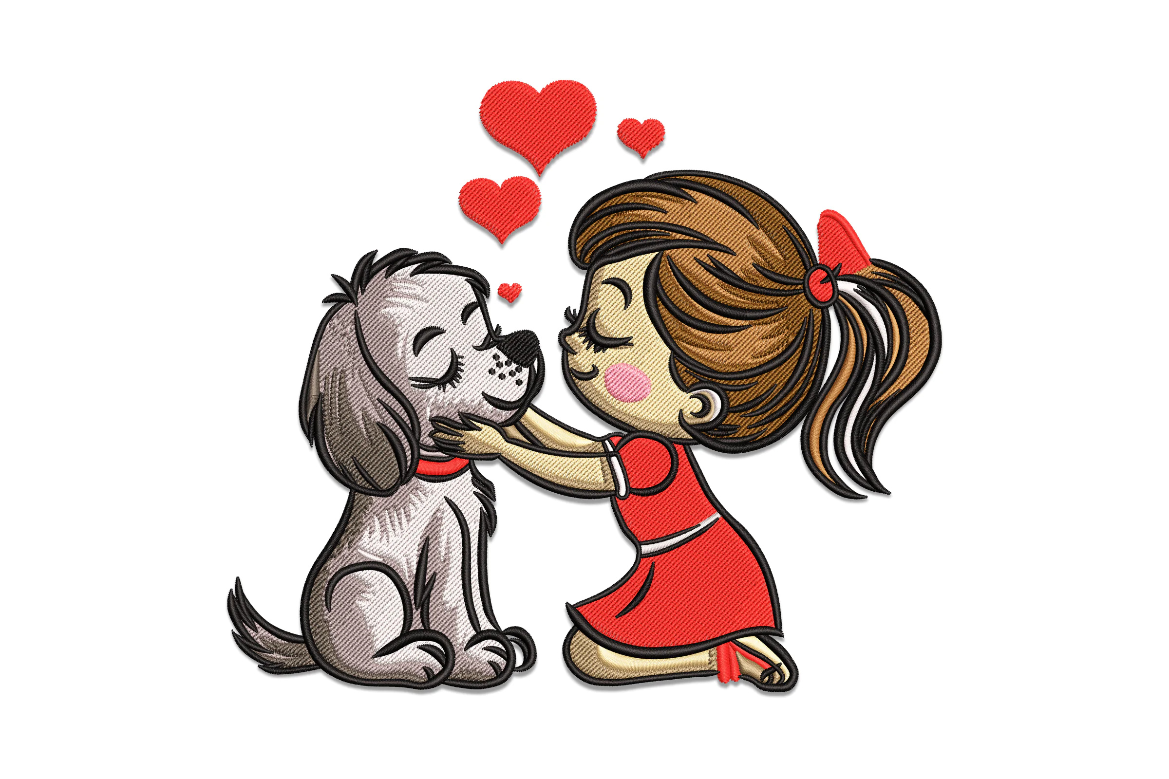 Girl and Dog Embroidery Design