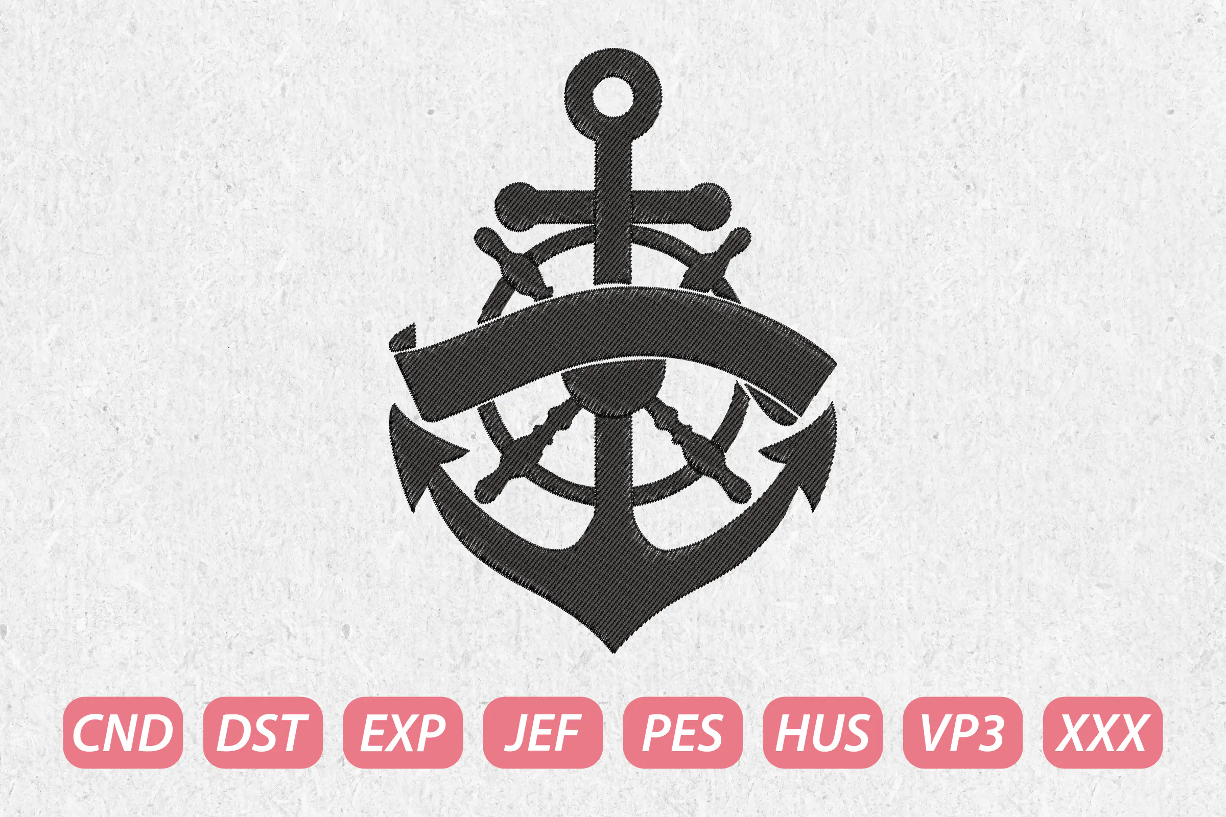 Anchor and Ship Wheel Emblem Embroidery Design
