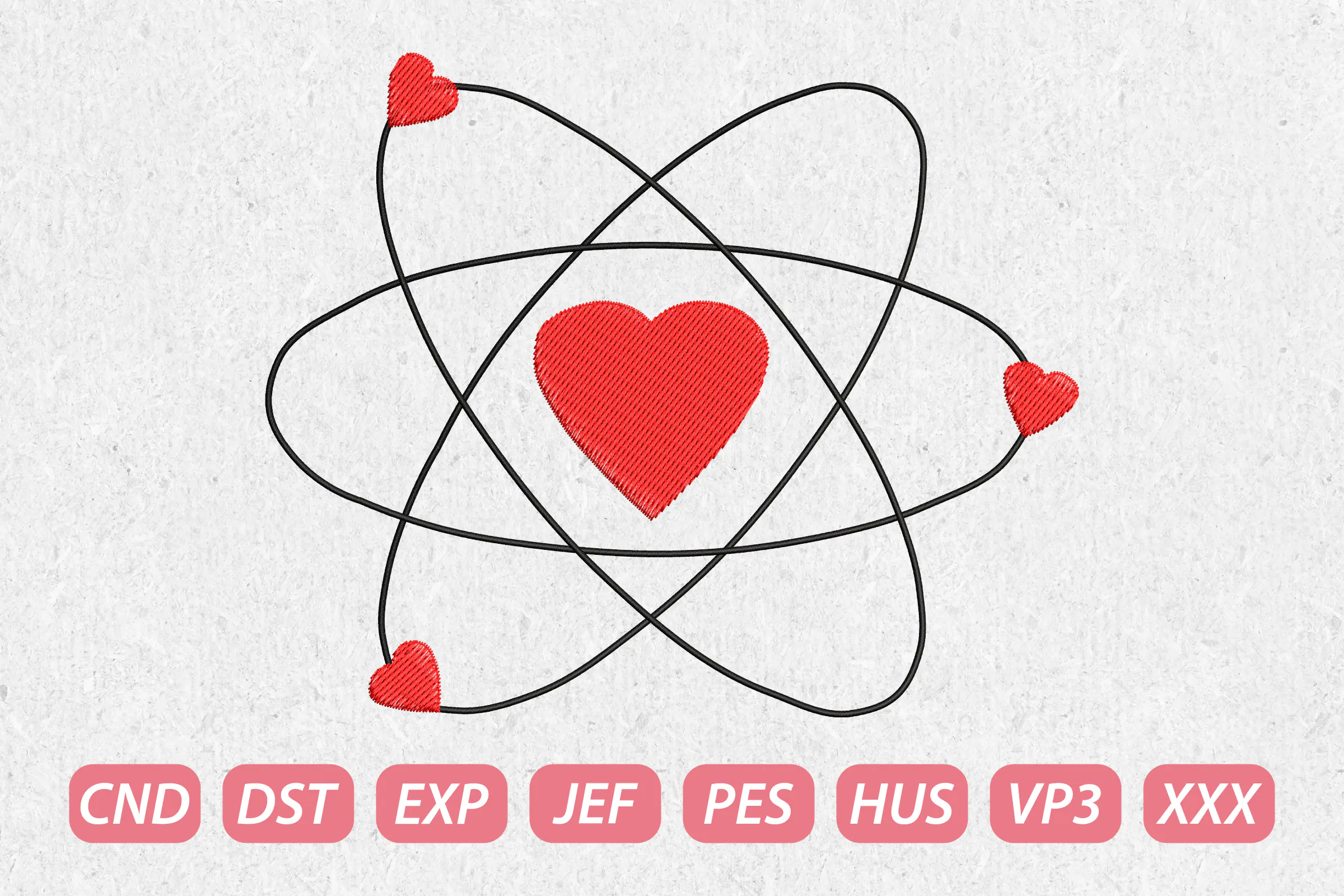 Atom Symbol Love Embroidery Design