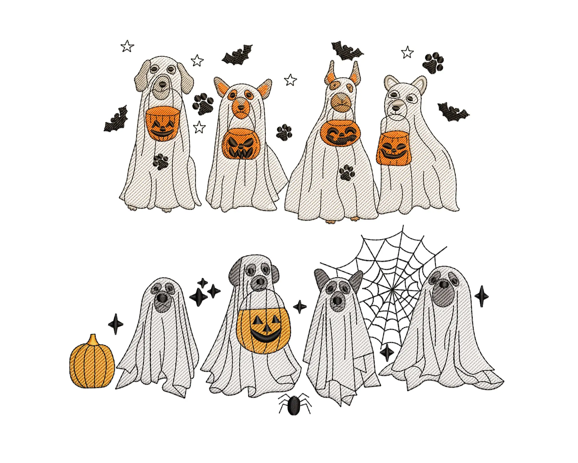 Dog Ghost Embroidery Design, Spooky Halloween Ghost Dog Embroidery Design