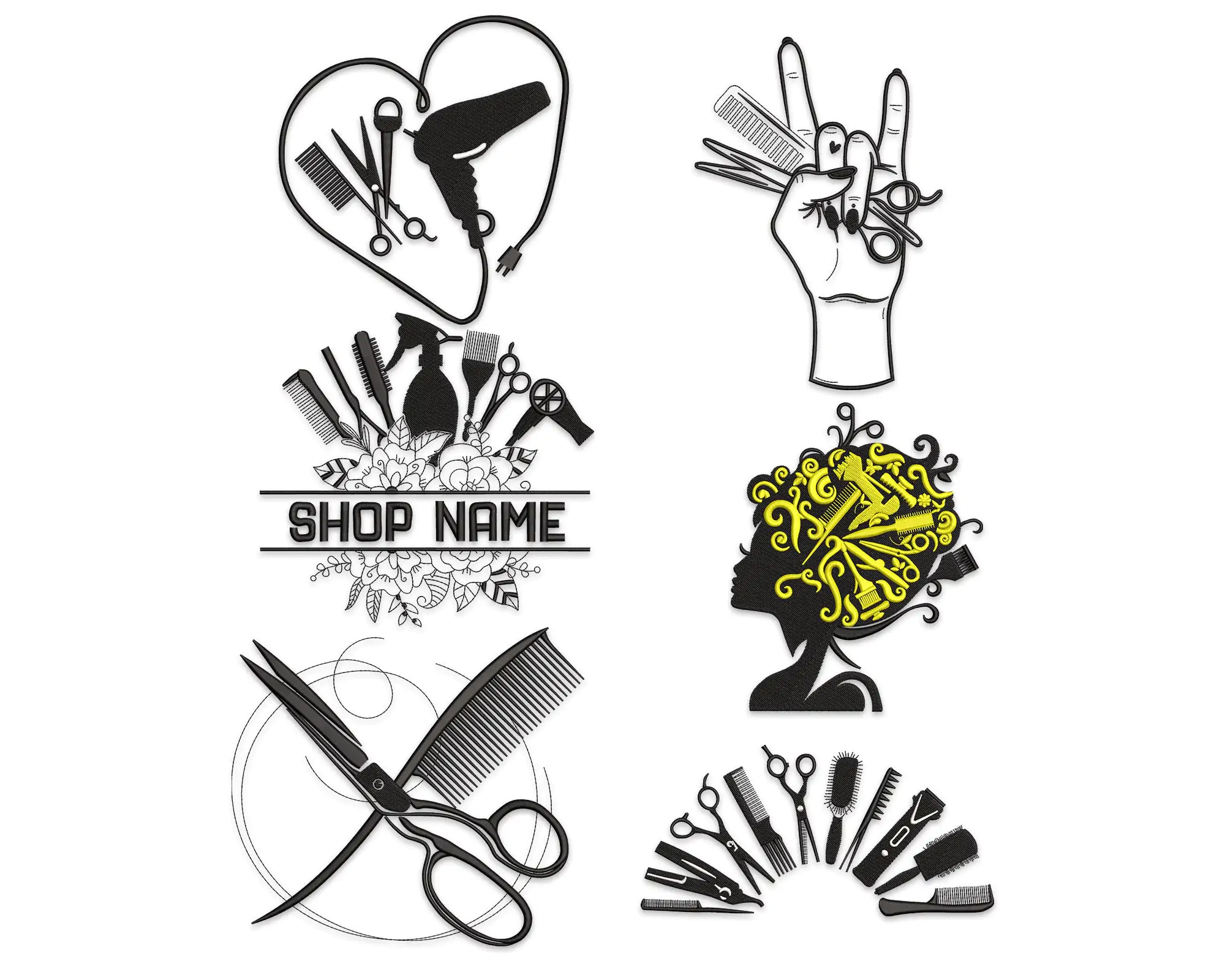 Beautician Tools Machine Embroidery Designs. Hair Stylist Tools  Embroidery Designs