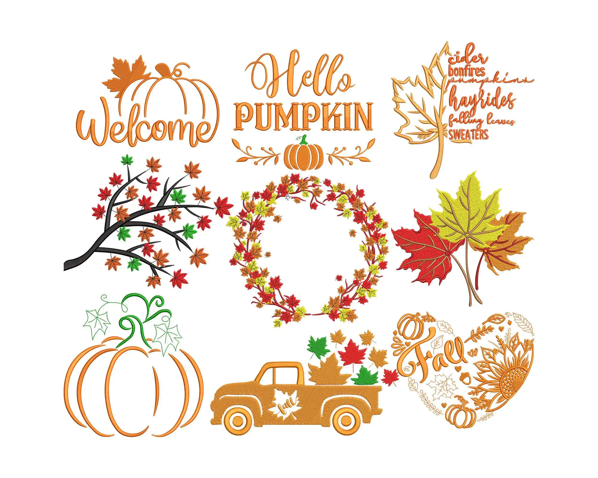 Autumn Embroidery Designs. Fall Machine Embroidery Files
