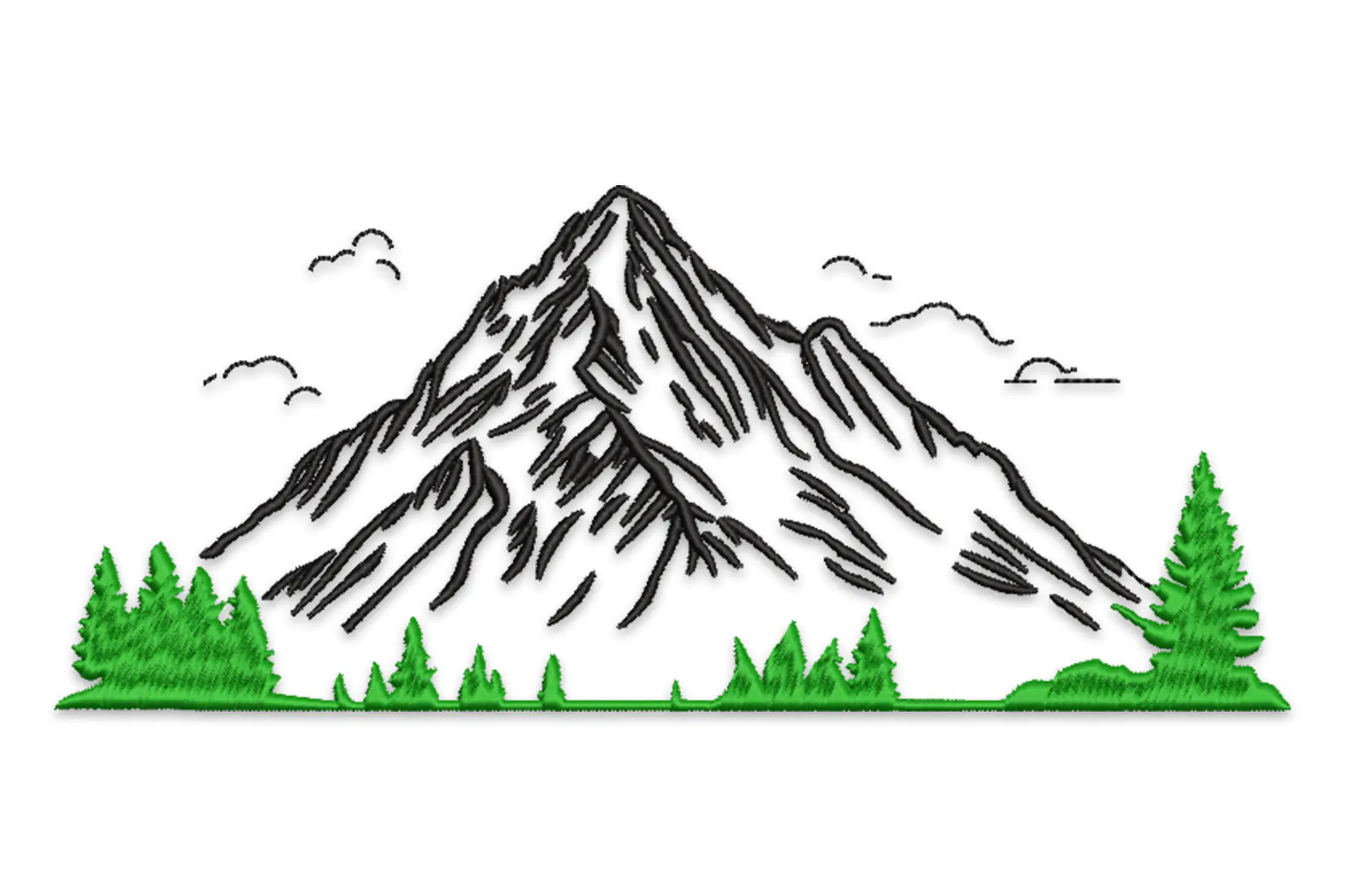 Mountains Embroidery Design. Machine Embroidery Forest Pattern. Nature Scene