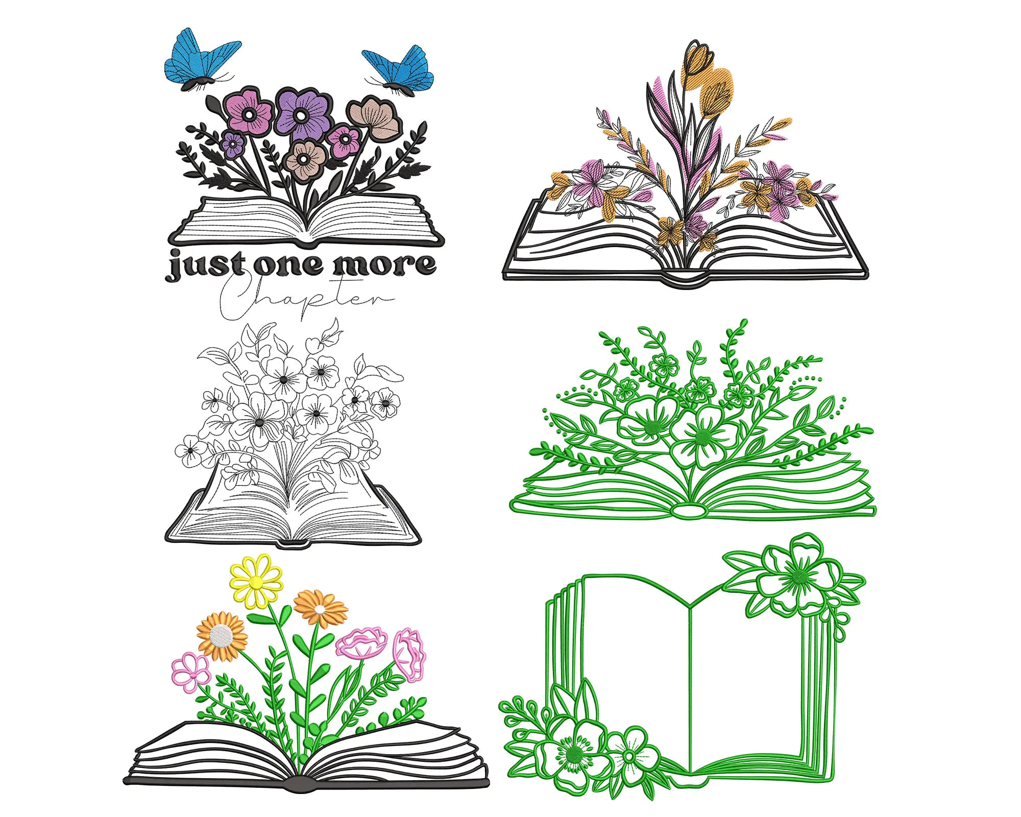 Floral Book Embroidery Designs. Book with flowers embroidery Files