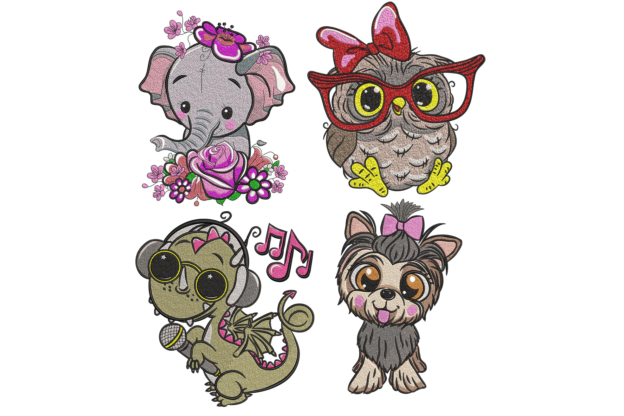 Animal Embroidery Design Bundle . elephant, owl, Dog, Dragon Machine embroidery designs