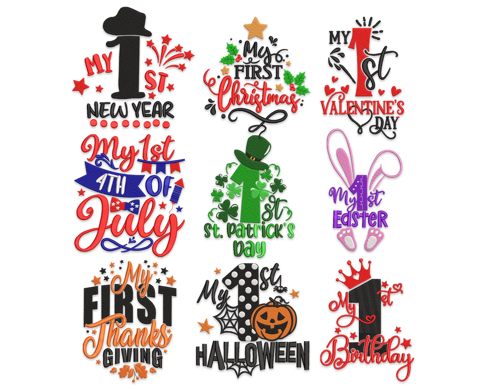 Baby's First Holidays embroidery Designs. My 1st Holidays machine embroidery design