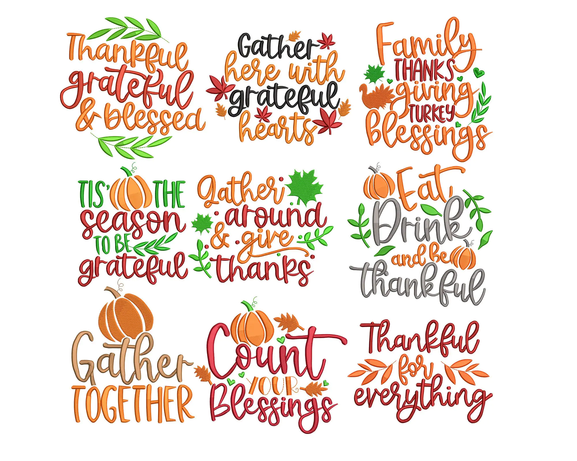 Thanksgiving  Embroidery Designs, Thanksgiving Sayings  Machine Embroidery Design Bundle