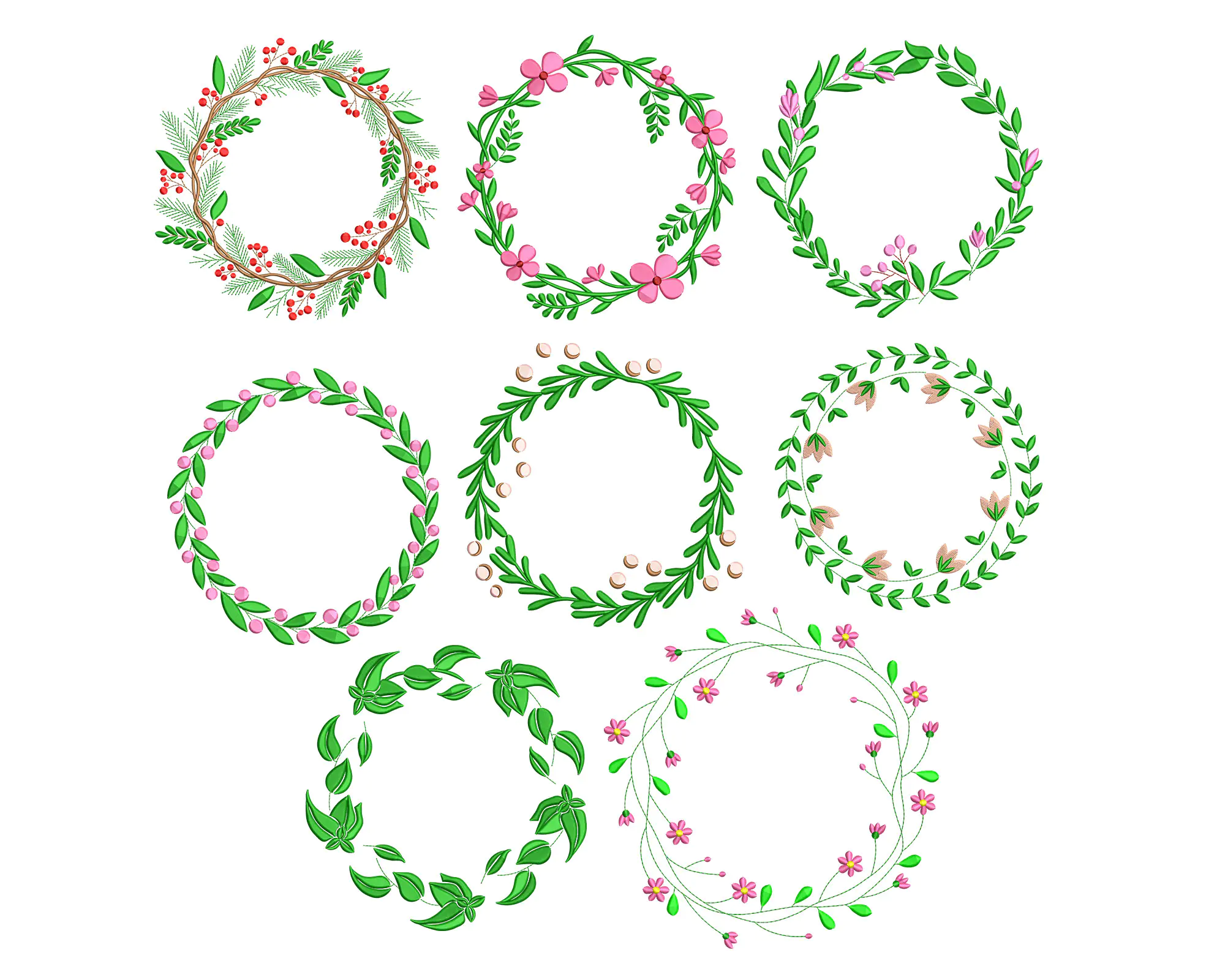 Floral Wreath embroidery design, Flower Circle frame, Machine embroidery file , Leaf Wreath embroide