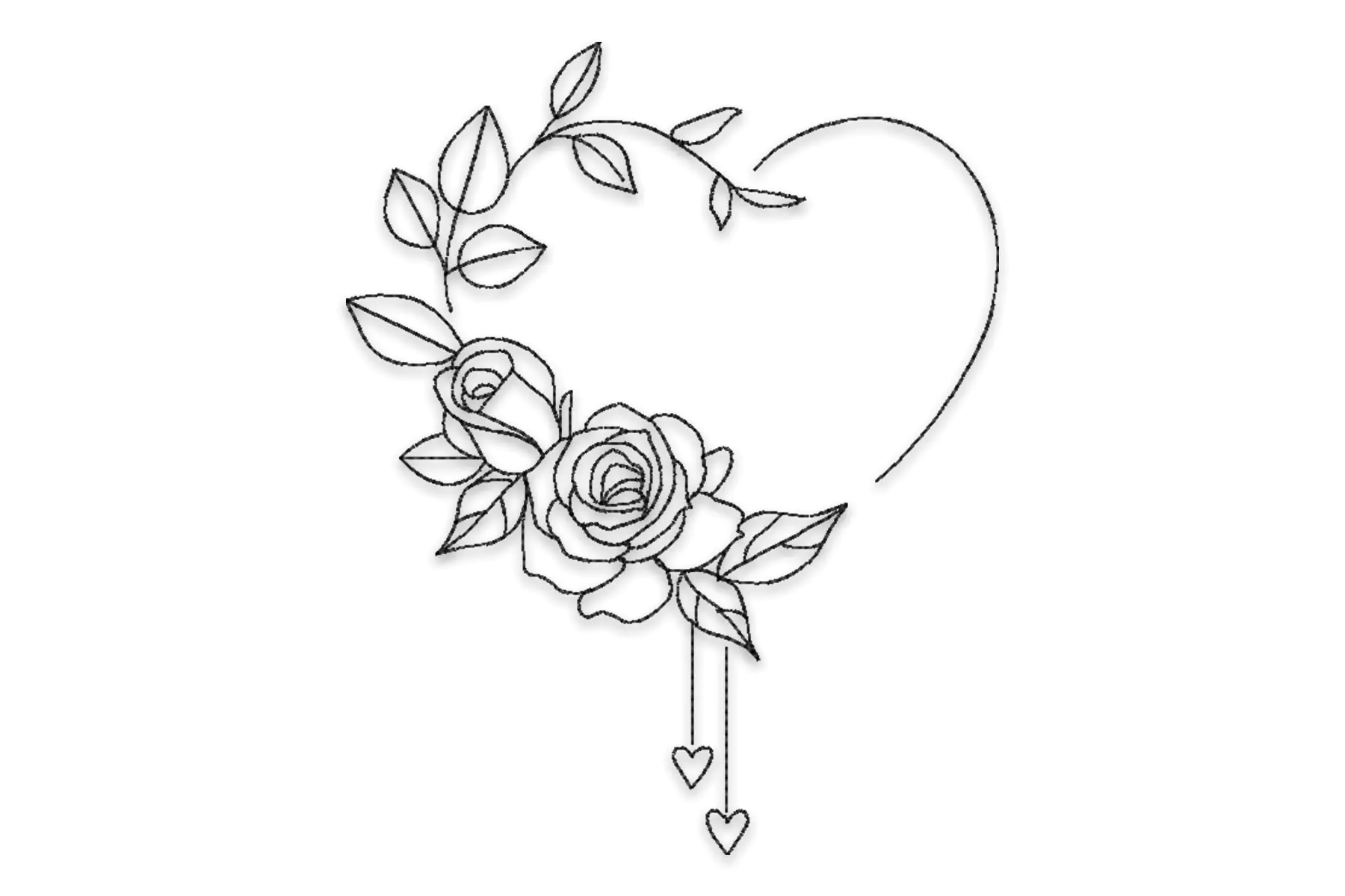 Free Valentine's Day Floral Heart Embroidery Design, Love Heart Frame with Flowers Embroidery File